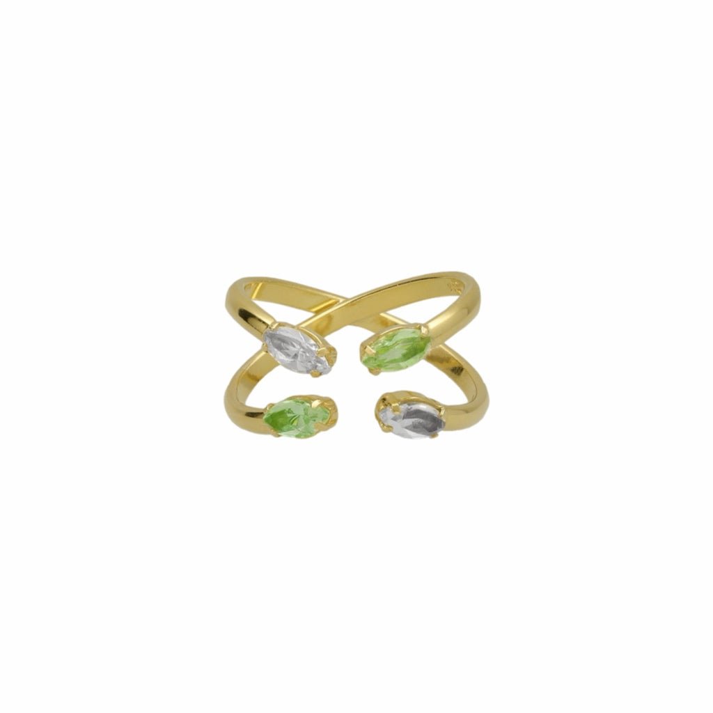 Anillo Cruzado Doble Gota Verde - Piedra de Toque
