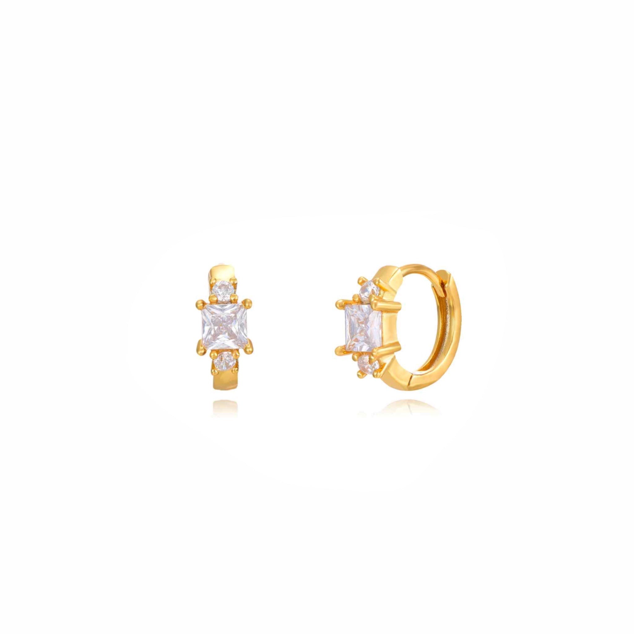 Aros Pequeños Circonitas Cuadradas Oro - Piedra de Toque