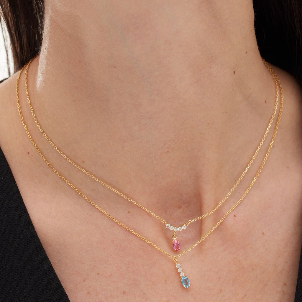 Collar Botón Cristales y Aguamarina - Piedra de Toque