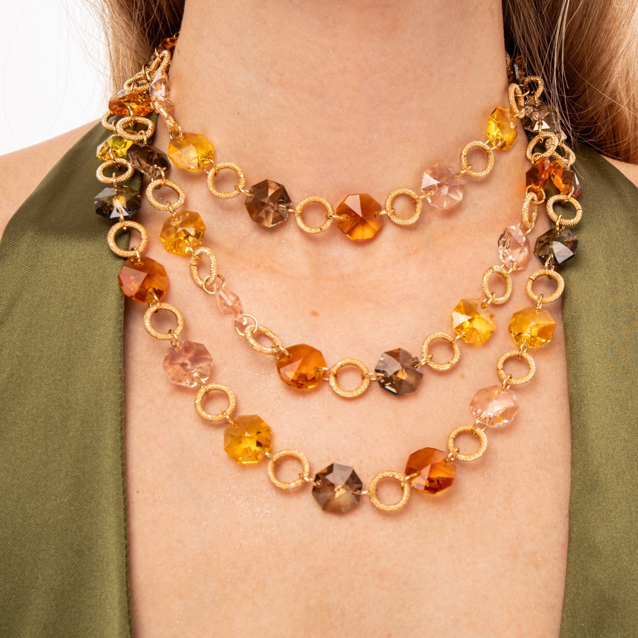 Collar Cadena y Cristales Negro y Topacio - Piedra de Toque