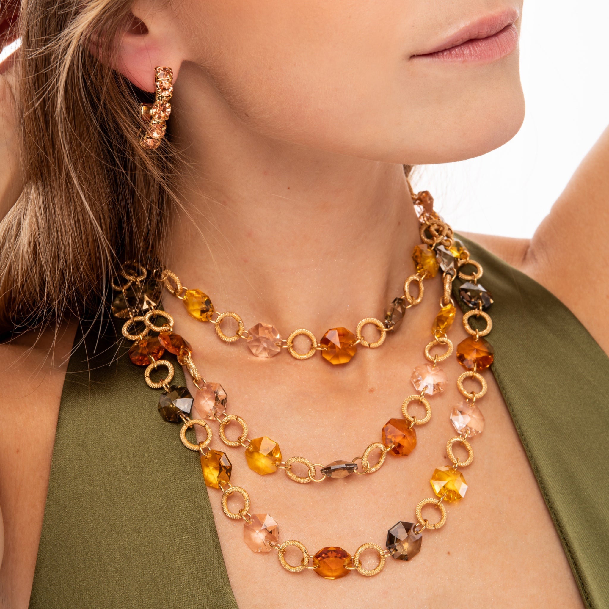 Collar Cadena y Cristales Verde y Azul - Piedra de Toque