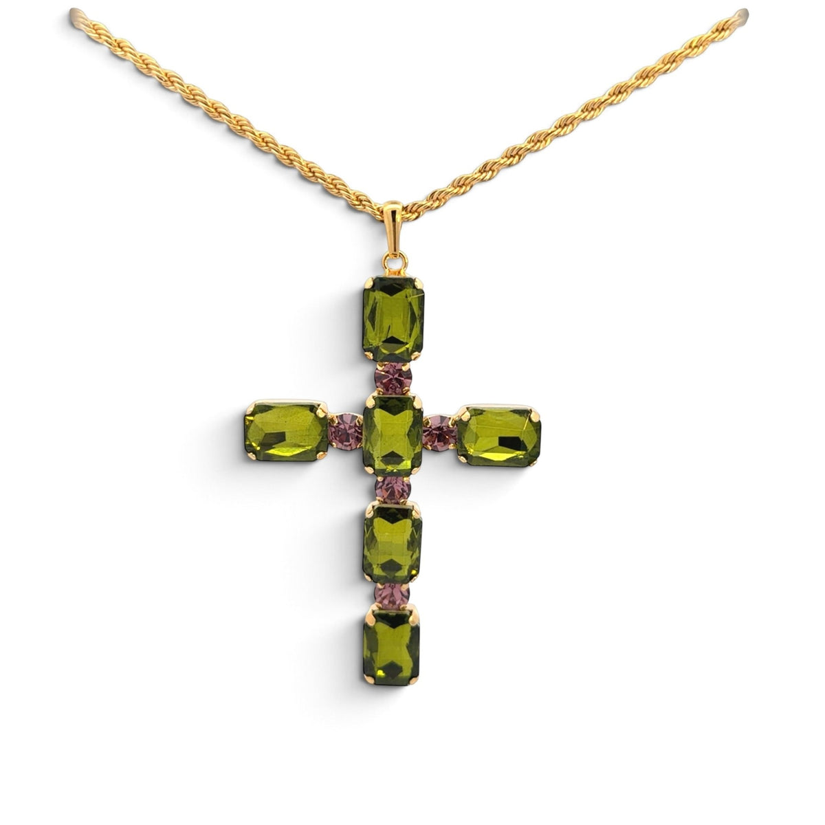Collar Cruz Oliva y Amatista Clara - Piedra de Toque