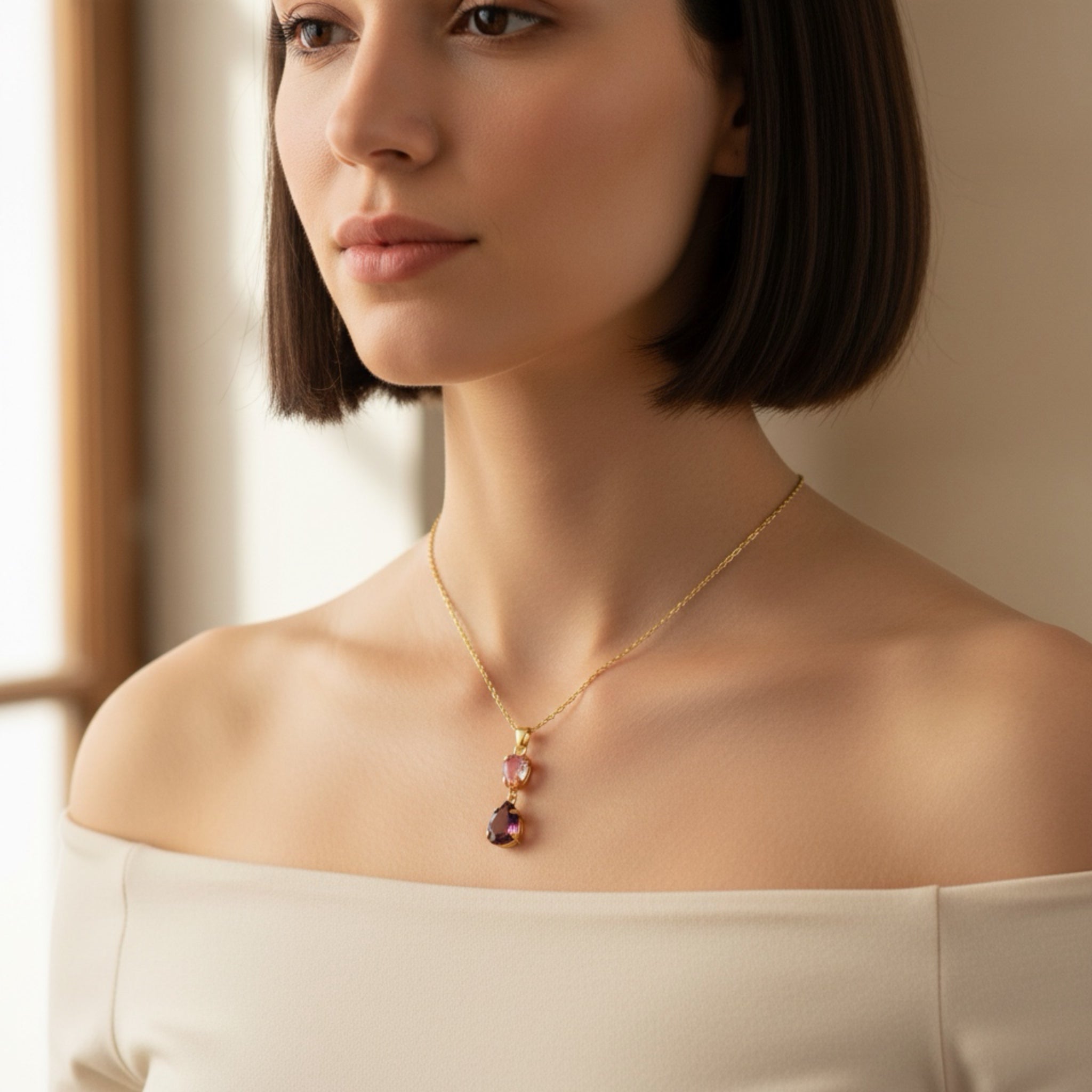 Collar Gotas Rosada y Burdeos - Piedra de Toque