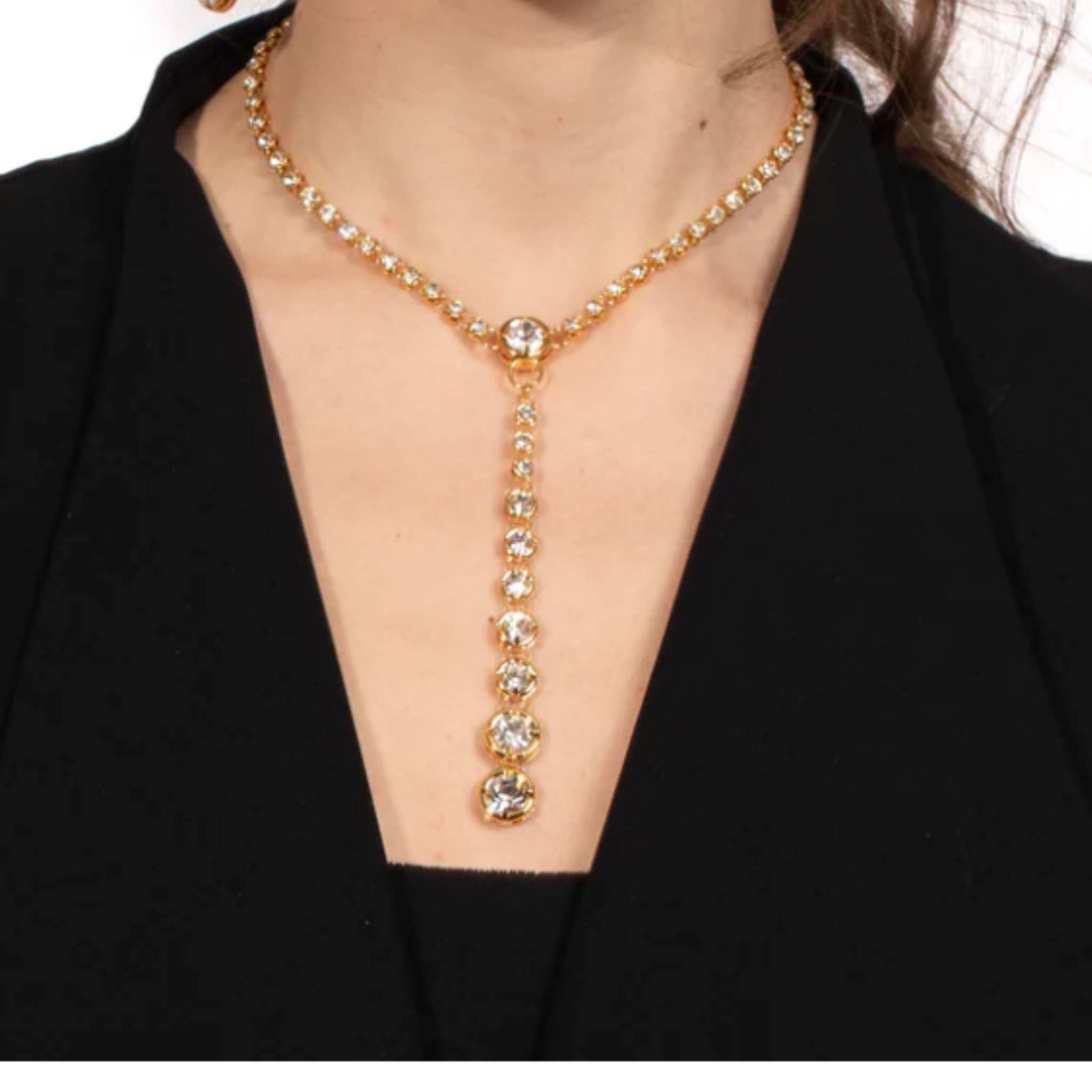 Collar Lariat Dorado con Cristales - Piedra de Toque