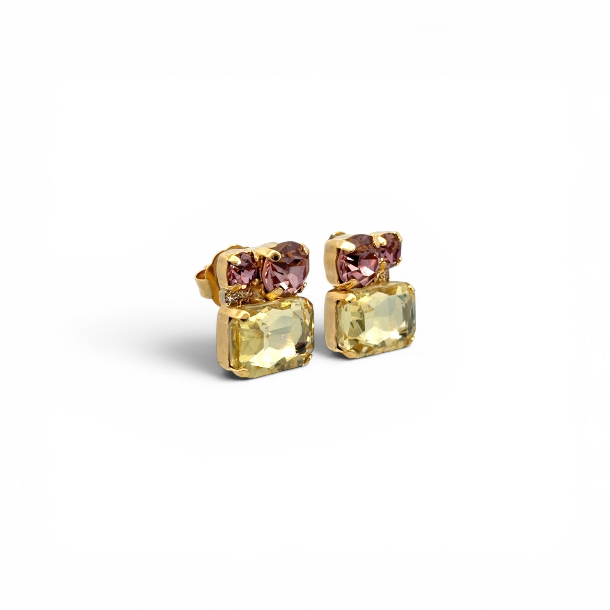 Pendiente Botón Amatista Clara Rectangular - Piedra de Toque