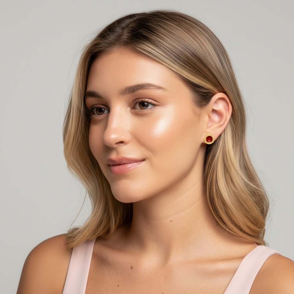 Pendiente Círculo Ágata Roja - Piedra de Toque