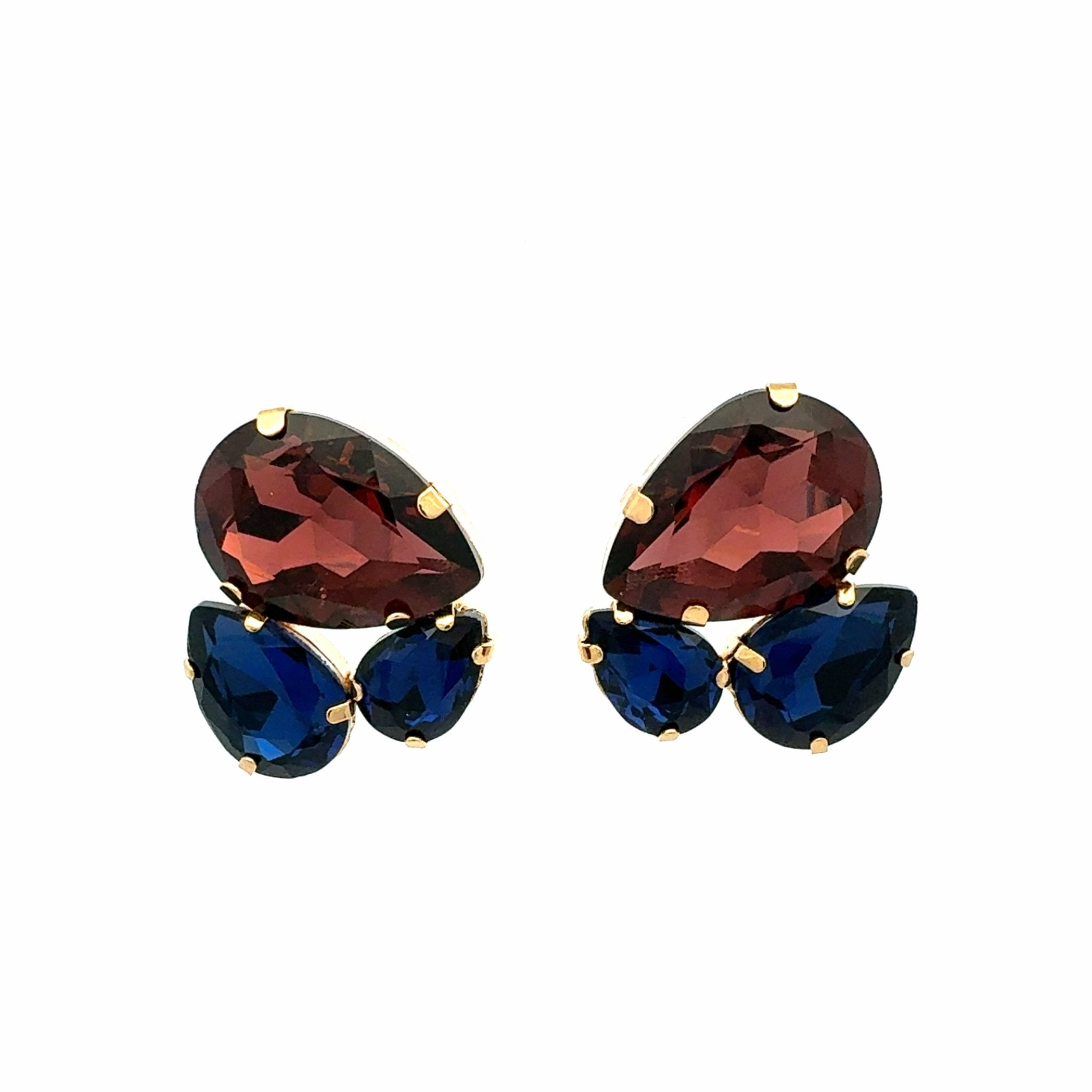 Pendientes Botón Zafiro y Burdeos - Piedra de Toque