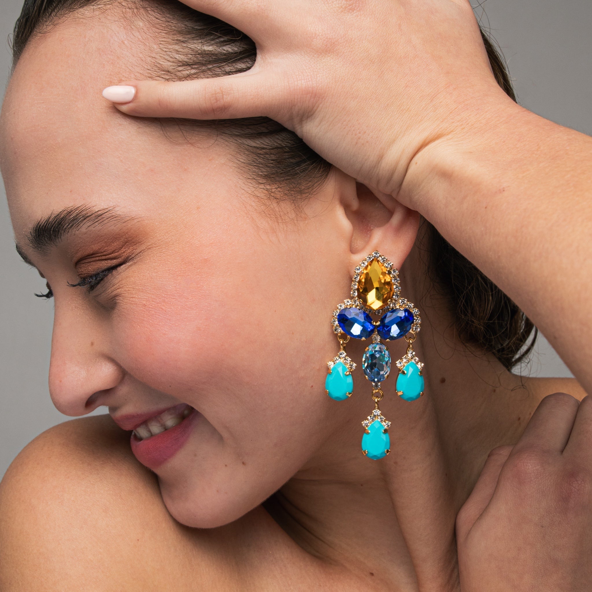 Pendientes Chandelier Topacio, Zafiro y Turquesa - Piedra de Toque
