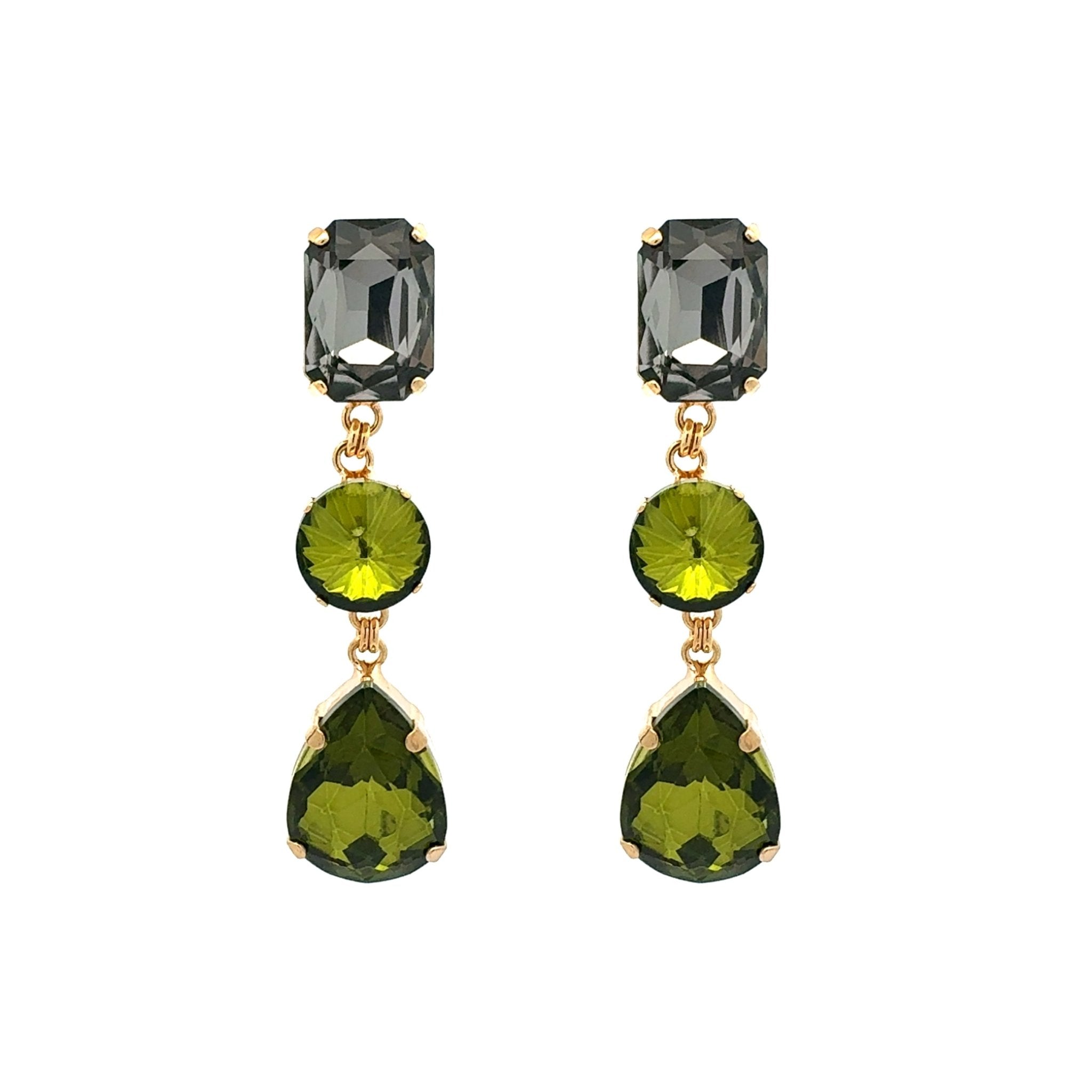 Pendientes Diamante Negro y Verde Oliva - Piedra de Toque