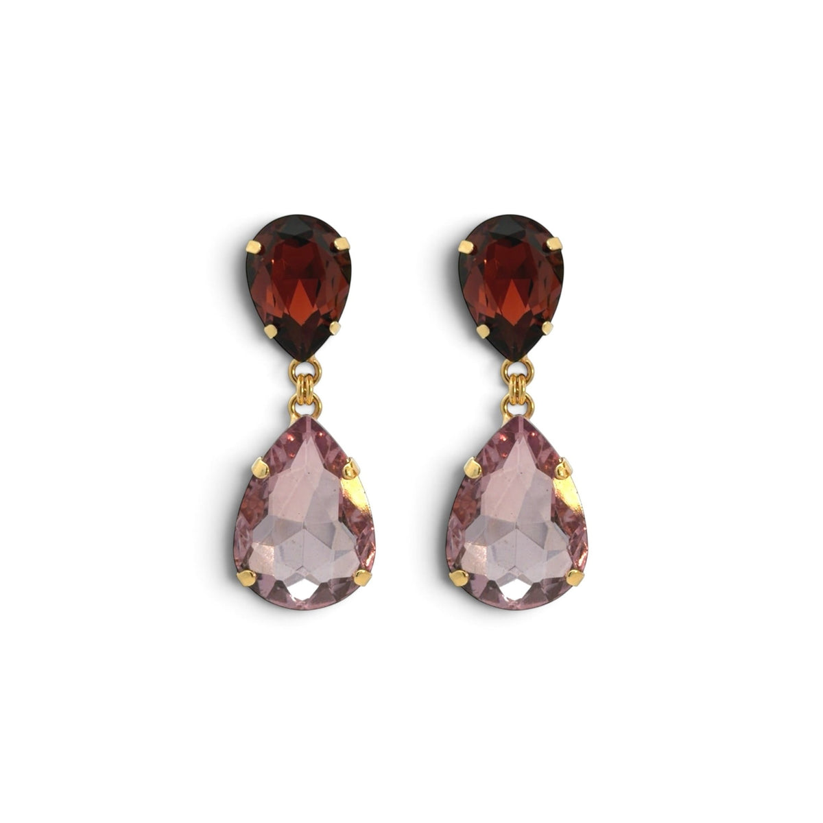 Pendientes Doble Gota Burdeos y Amatista Suave - Piedra de Toque