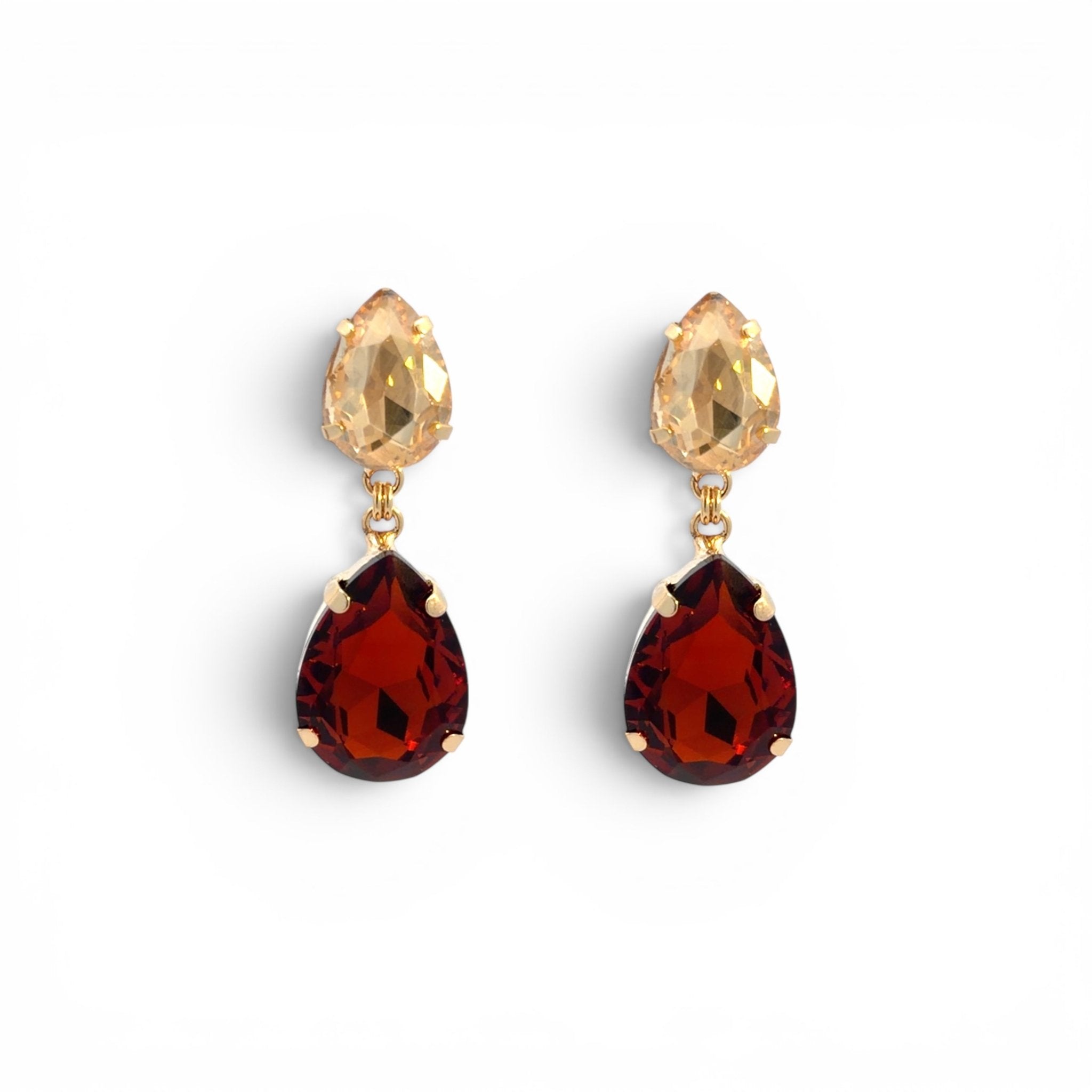 Pendientes Doble Gota Champagne y Topacio Ahumado - Piedra de Toque