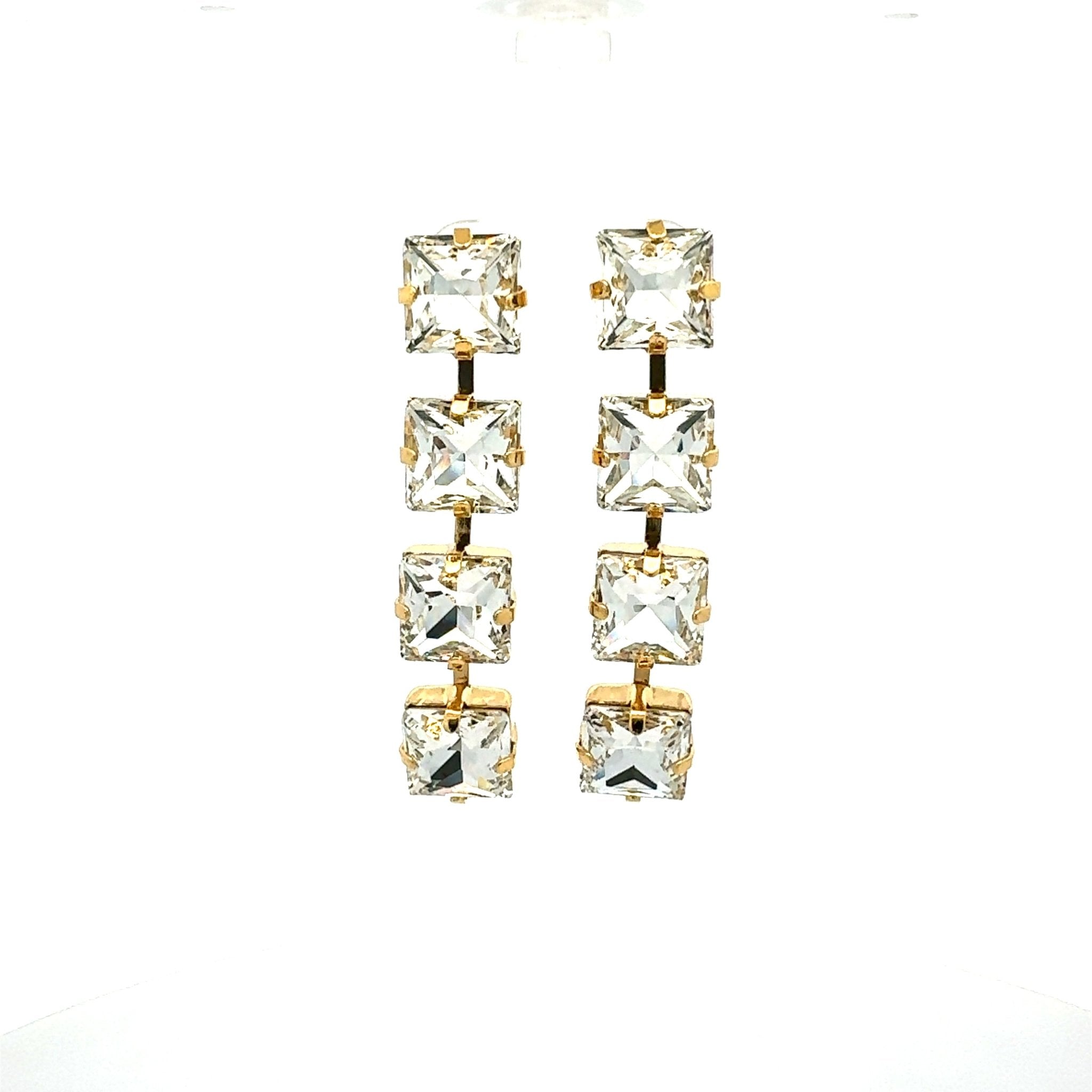 Pendientes Dorados Cuatro Cristales Cuadrados - Piedra de Toque