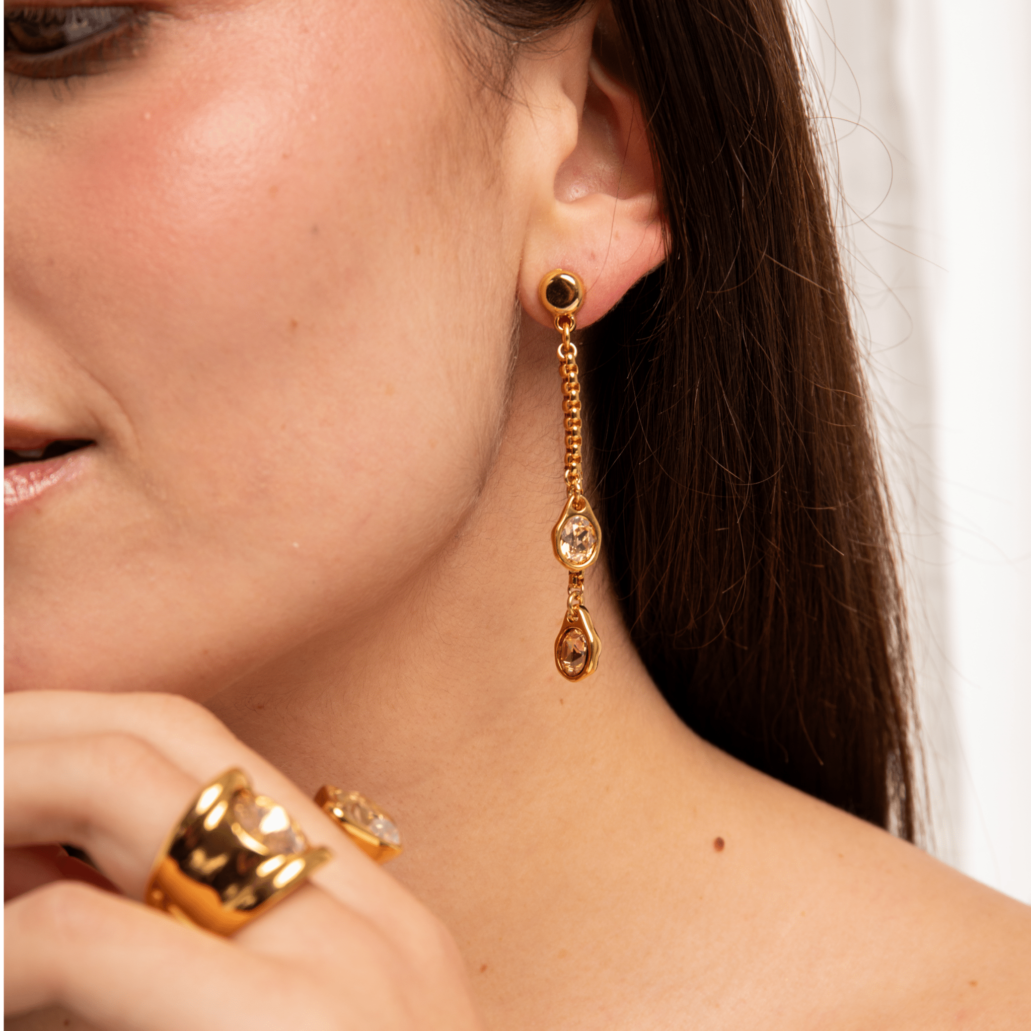 Pendientes Dúo Cristal Oro - Piedra de Toque