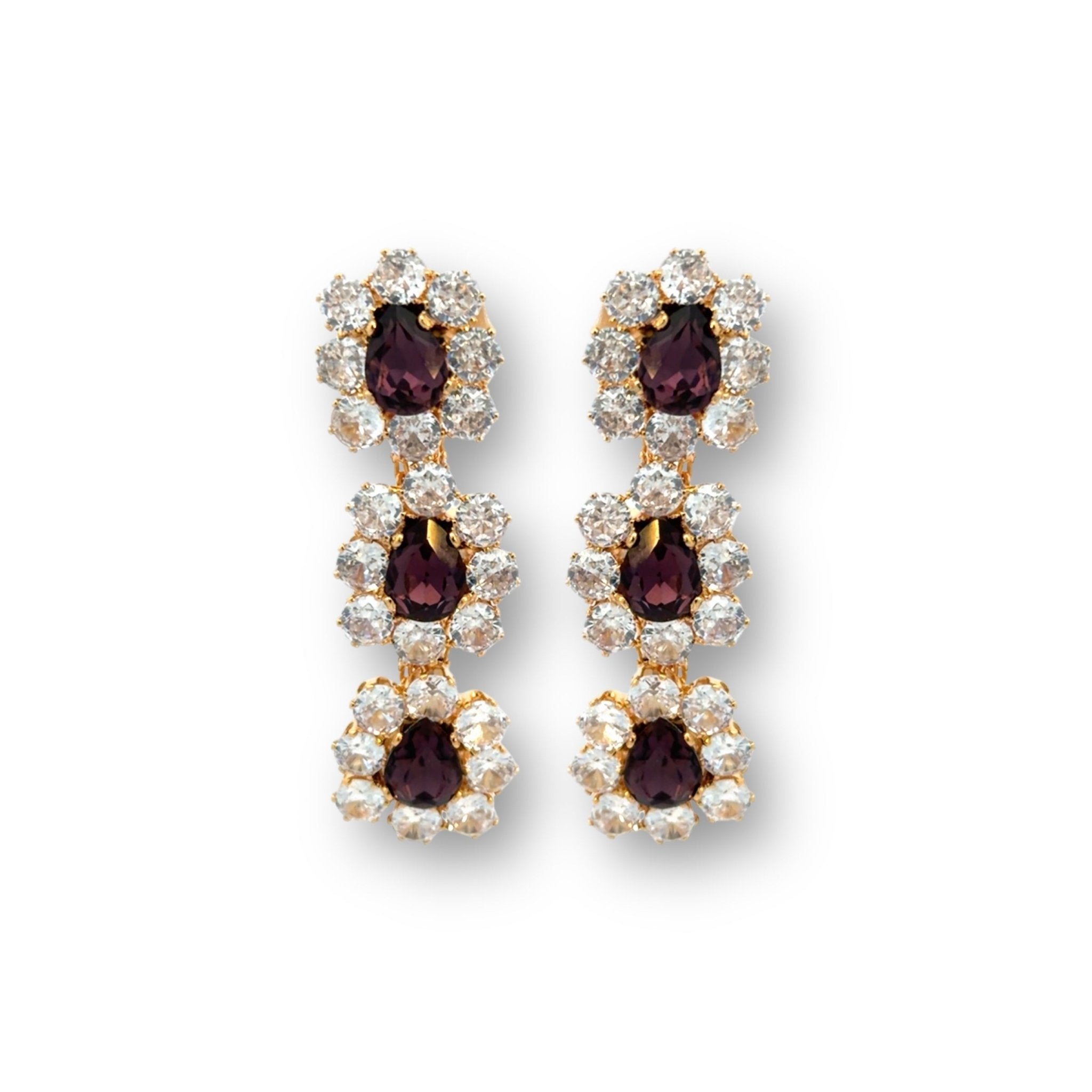 Pendientes Flor Burdeos con Cristales - Piedra de Toque