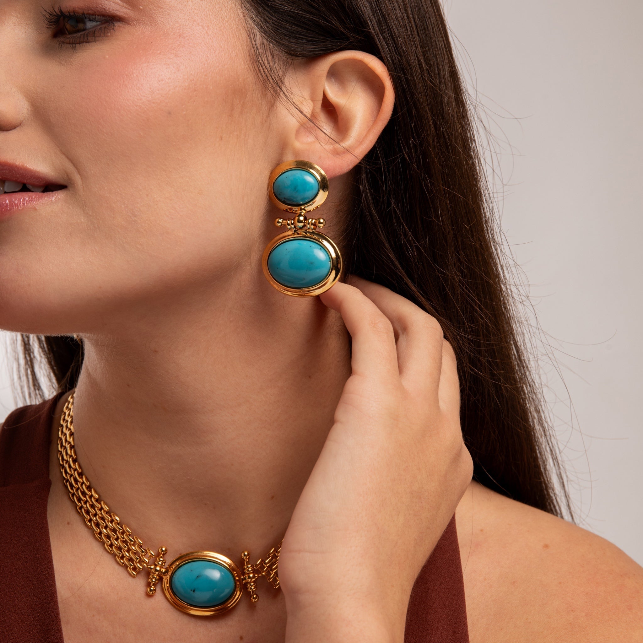 Pendientes Gemelos Turquesa Grandes - Piedra de Toque