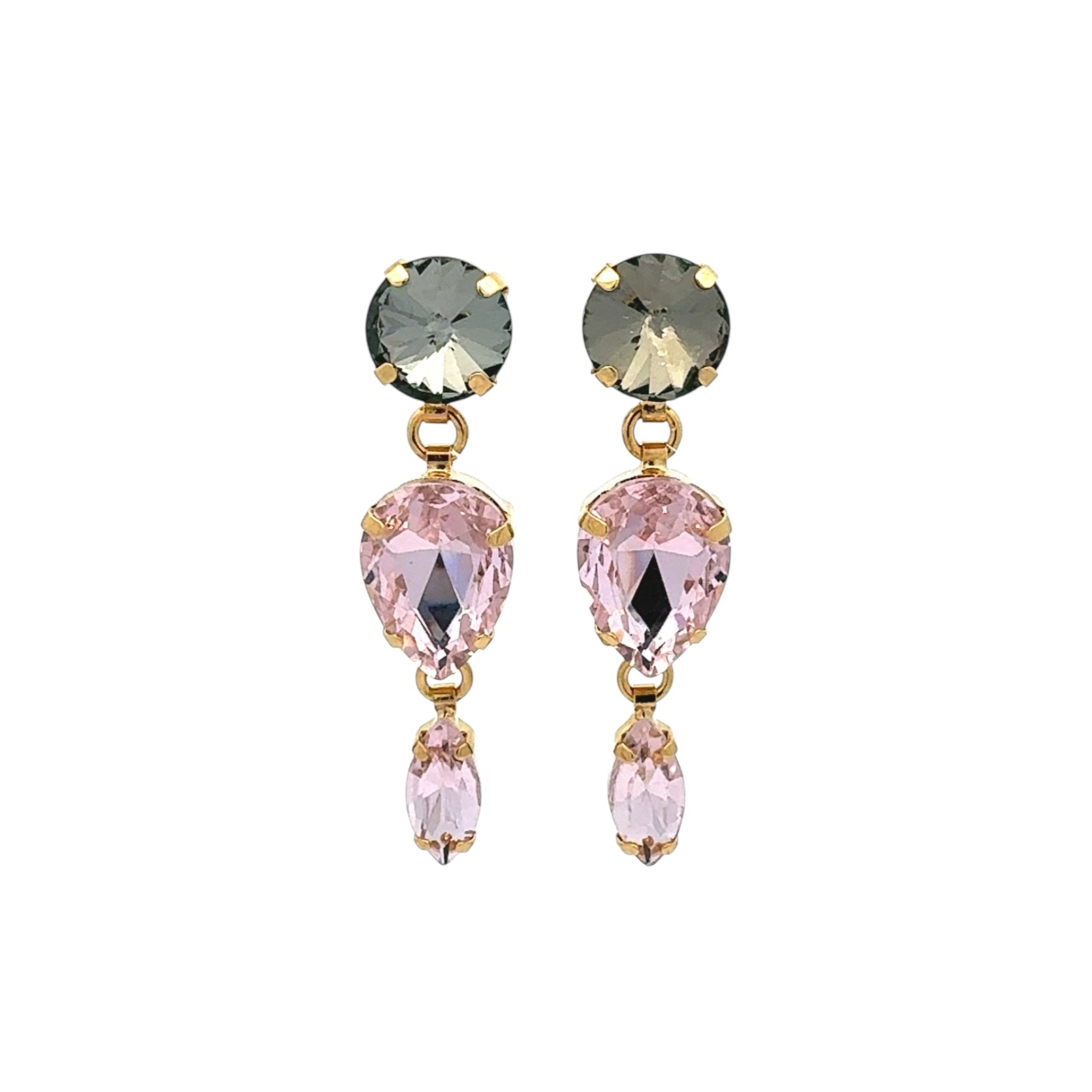 Pendientes Gotas Diamante Negro y Rosa Palo - Piedra de Toque