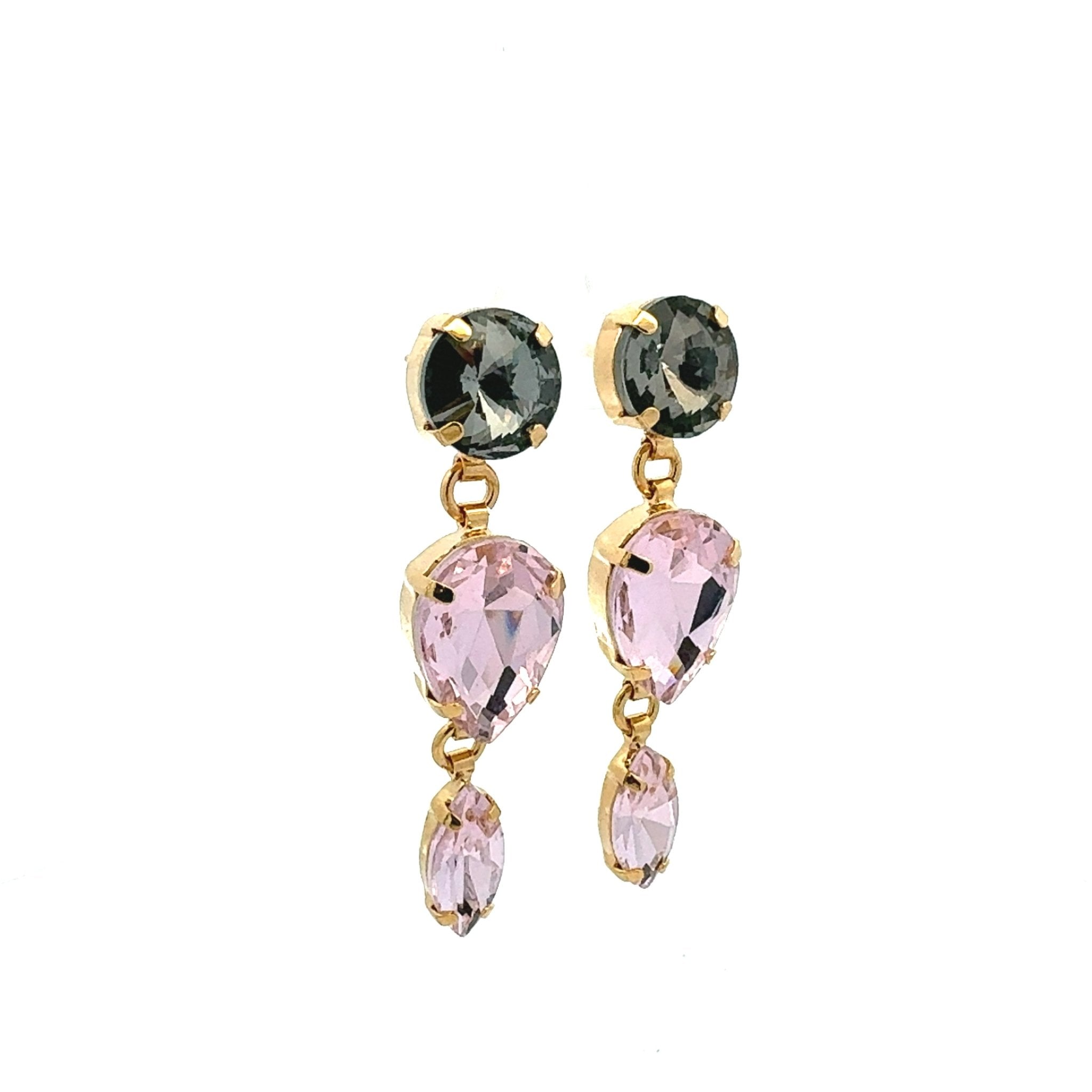 Pendientes Gotas Diamante Negro y Rosa Palo - Piedra de Toque