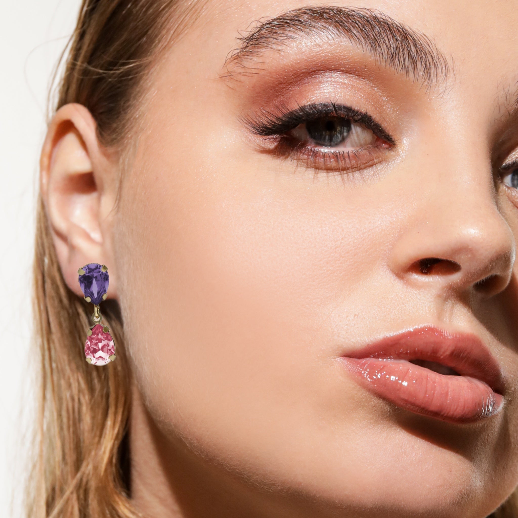 Pendientes Gotas Tanzanita y Rosa - Piedra de Toque