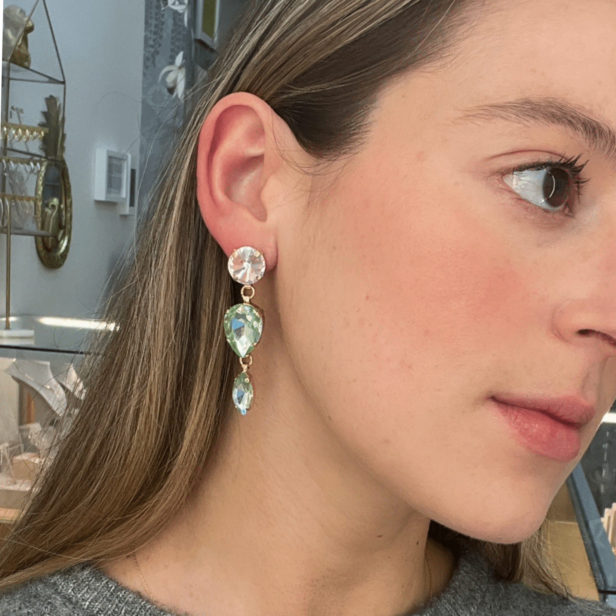 Pendientes Gotas Verde y Rosa Palo - Piedra de Toque