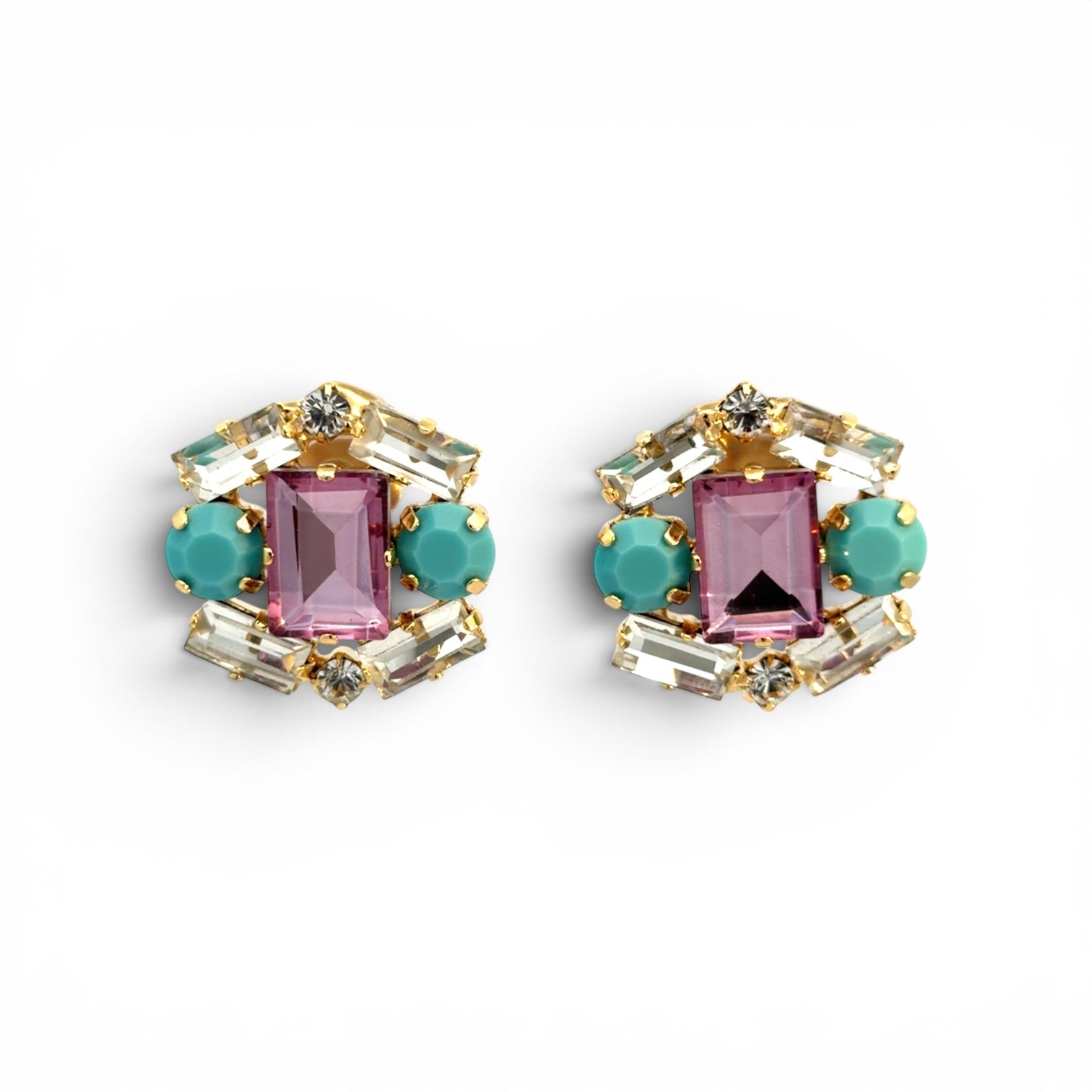 Pendientes Hexagonales Violeta y Turquesa - Piedra de Toque