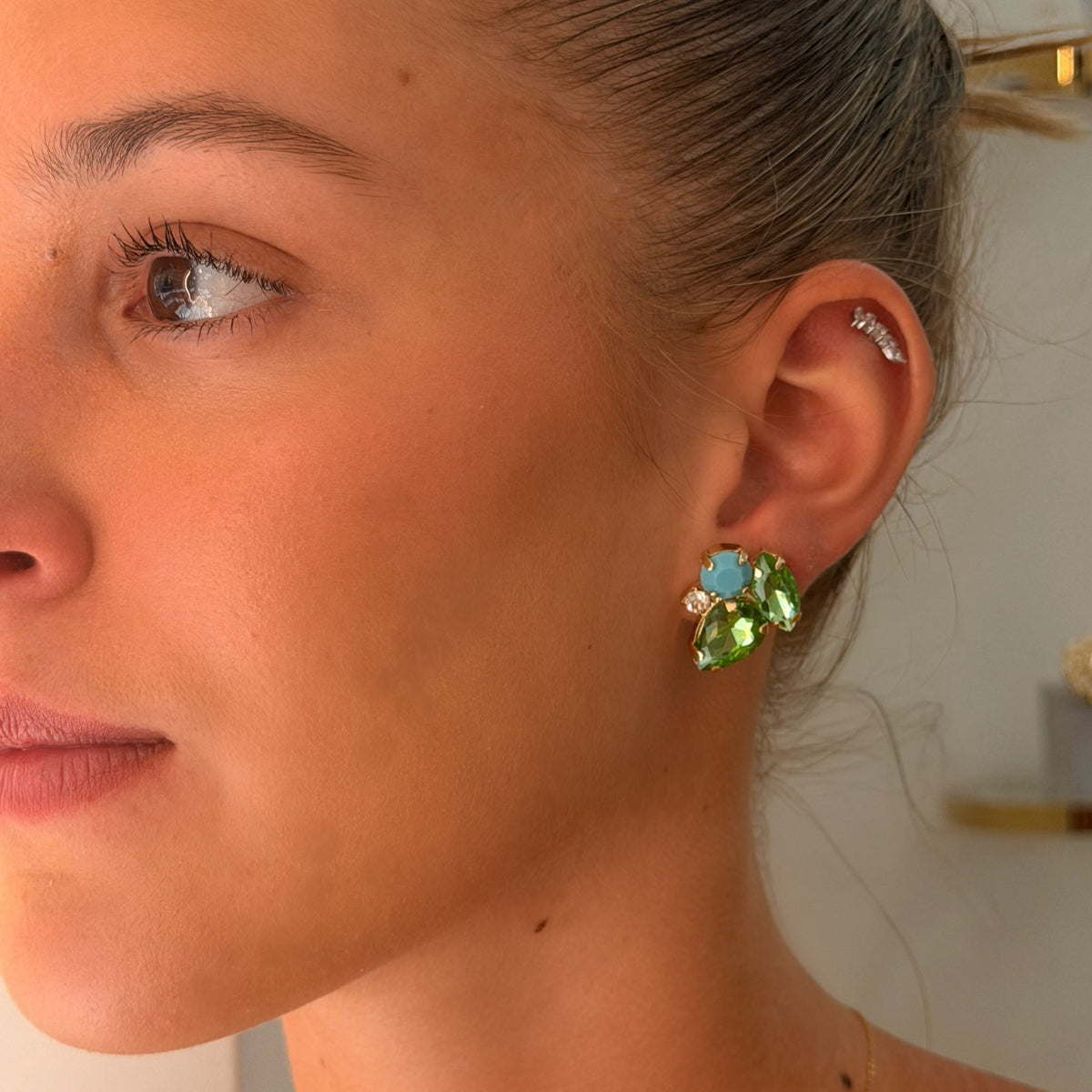 Pendientes Hoja Peridot y Turquesa - Piedra de Toque