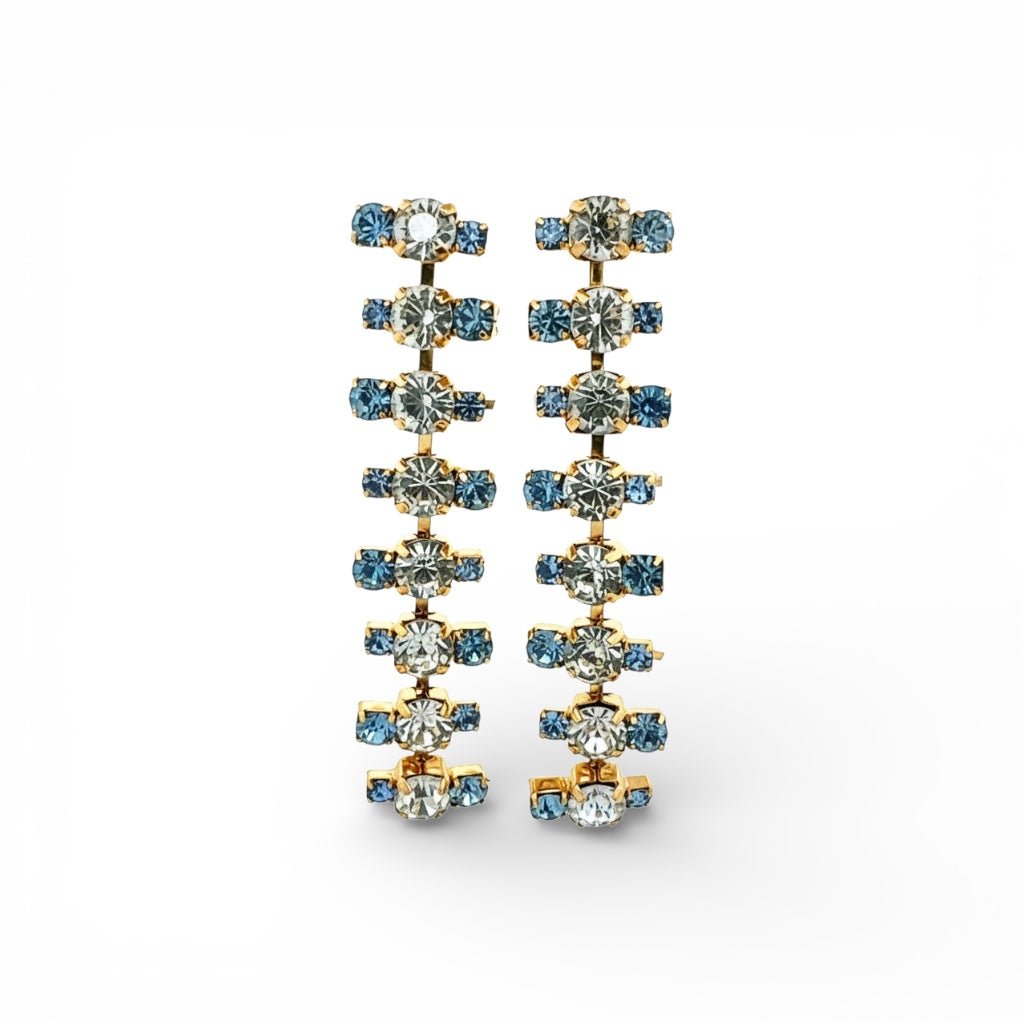 Pendientes Largos Azul y Cristales - Piedra de Toque