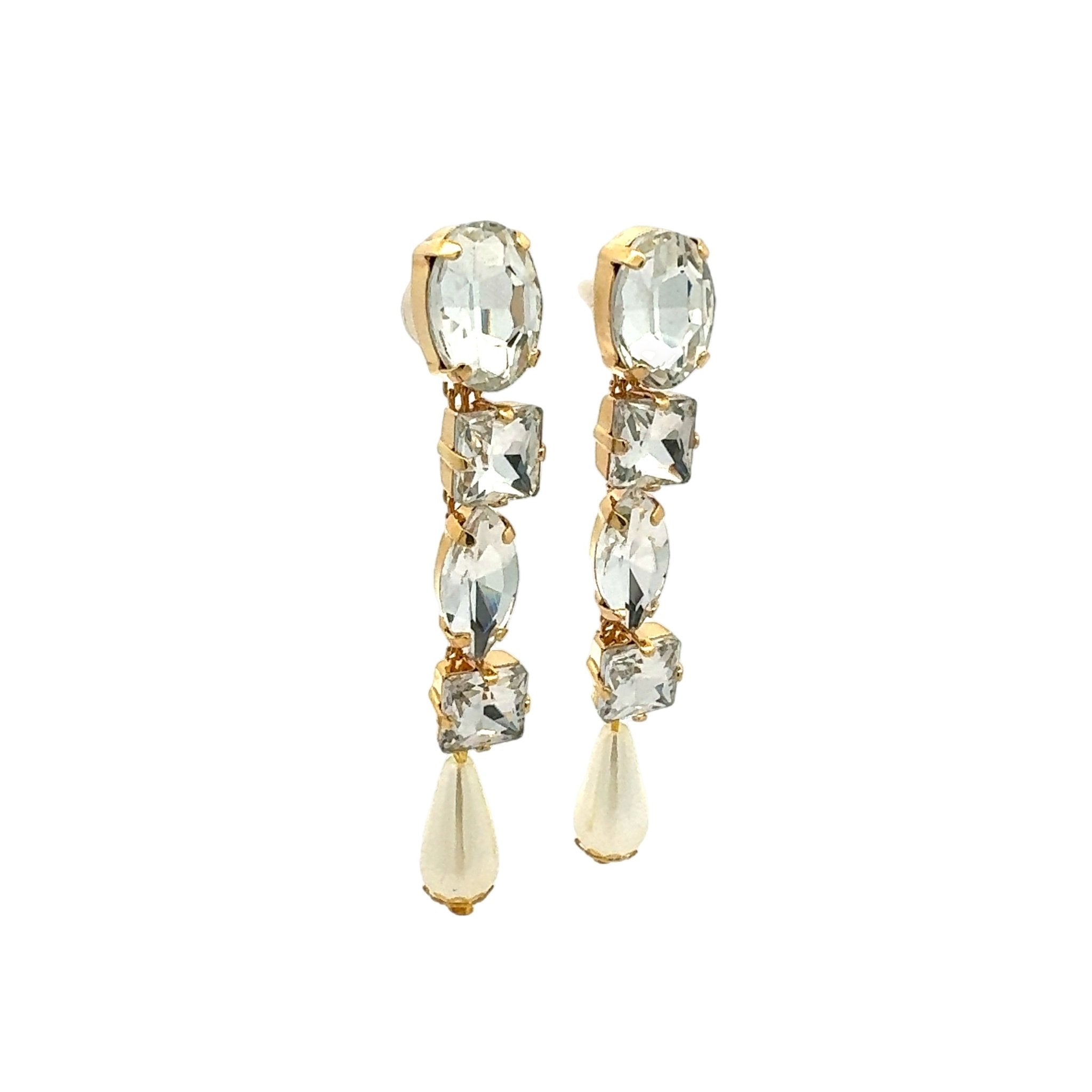 Pendientes Largos Cristal y Perlas - Piedra de Toque