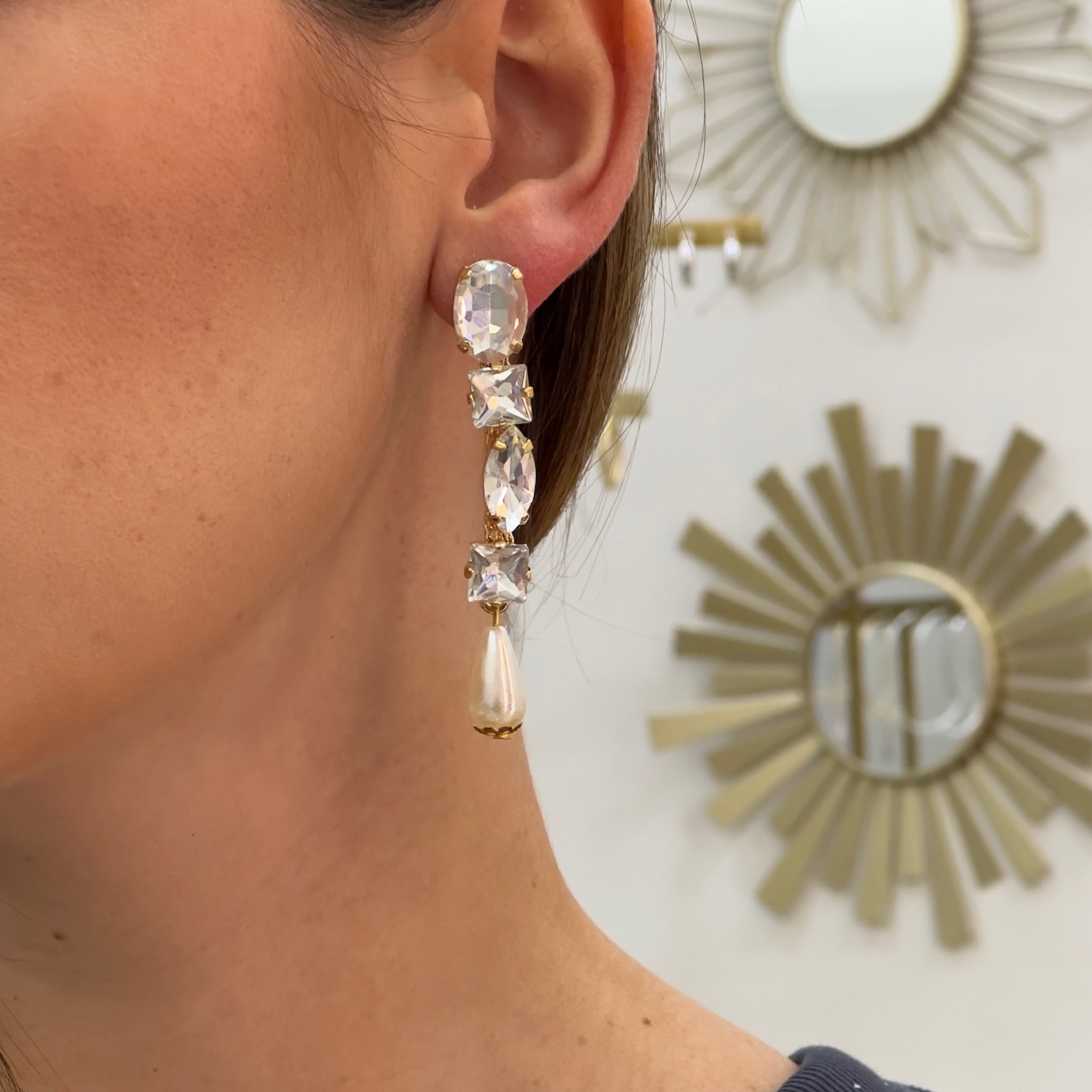 Pendientes Largos Cristal y Perlas - Piedra de Toque