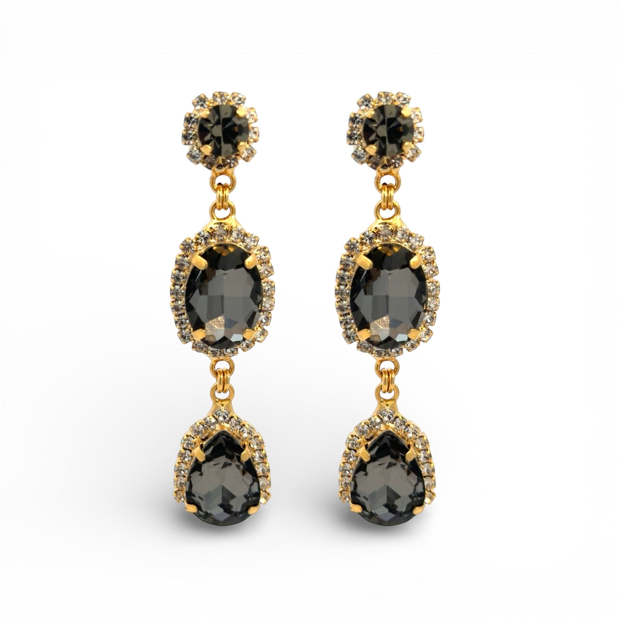 Pendientes Largos Diamante Negro y Halo Brillante - Piedra de Toque