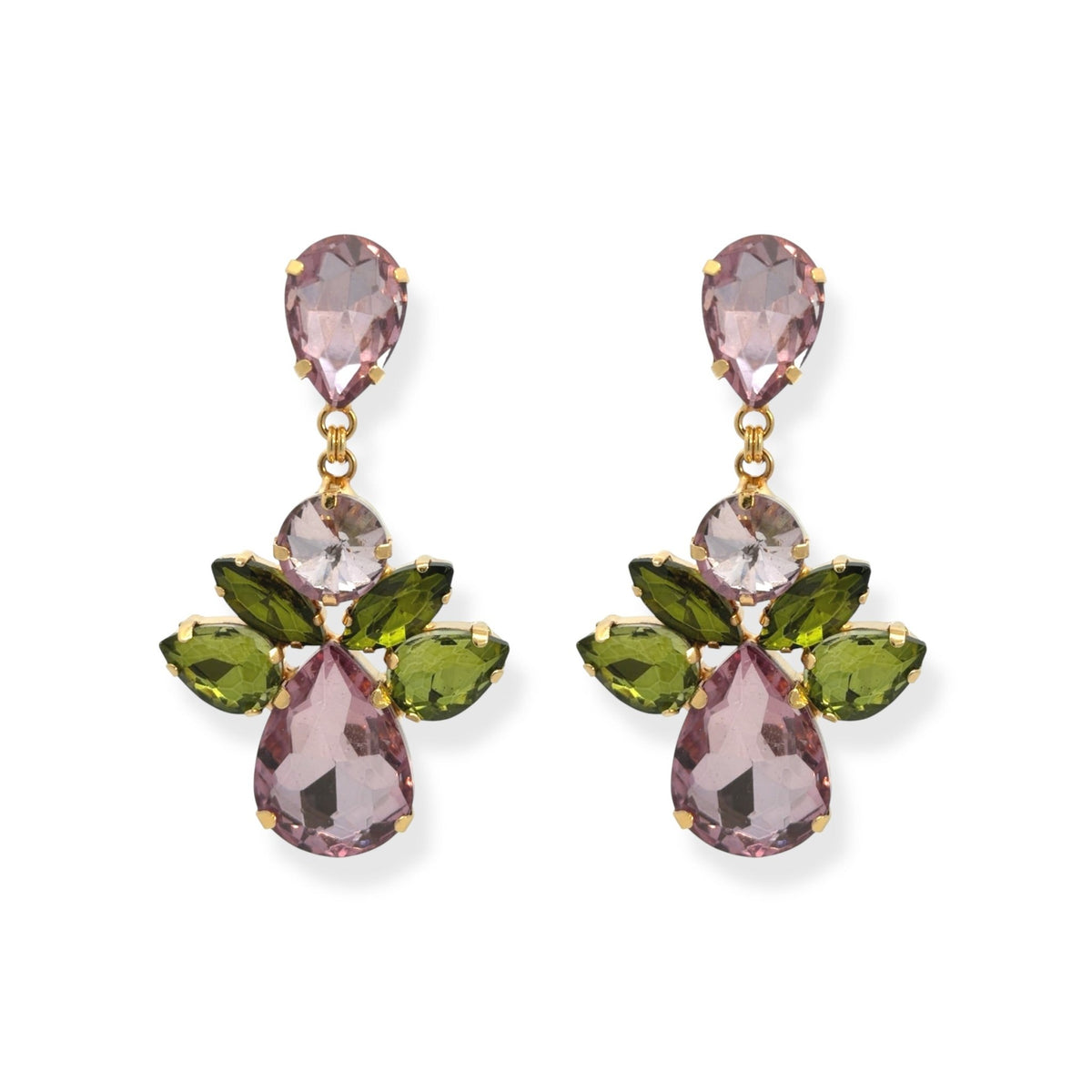 Pendientes Largos Flor Amatista y Olivo - Piedra de Toque