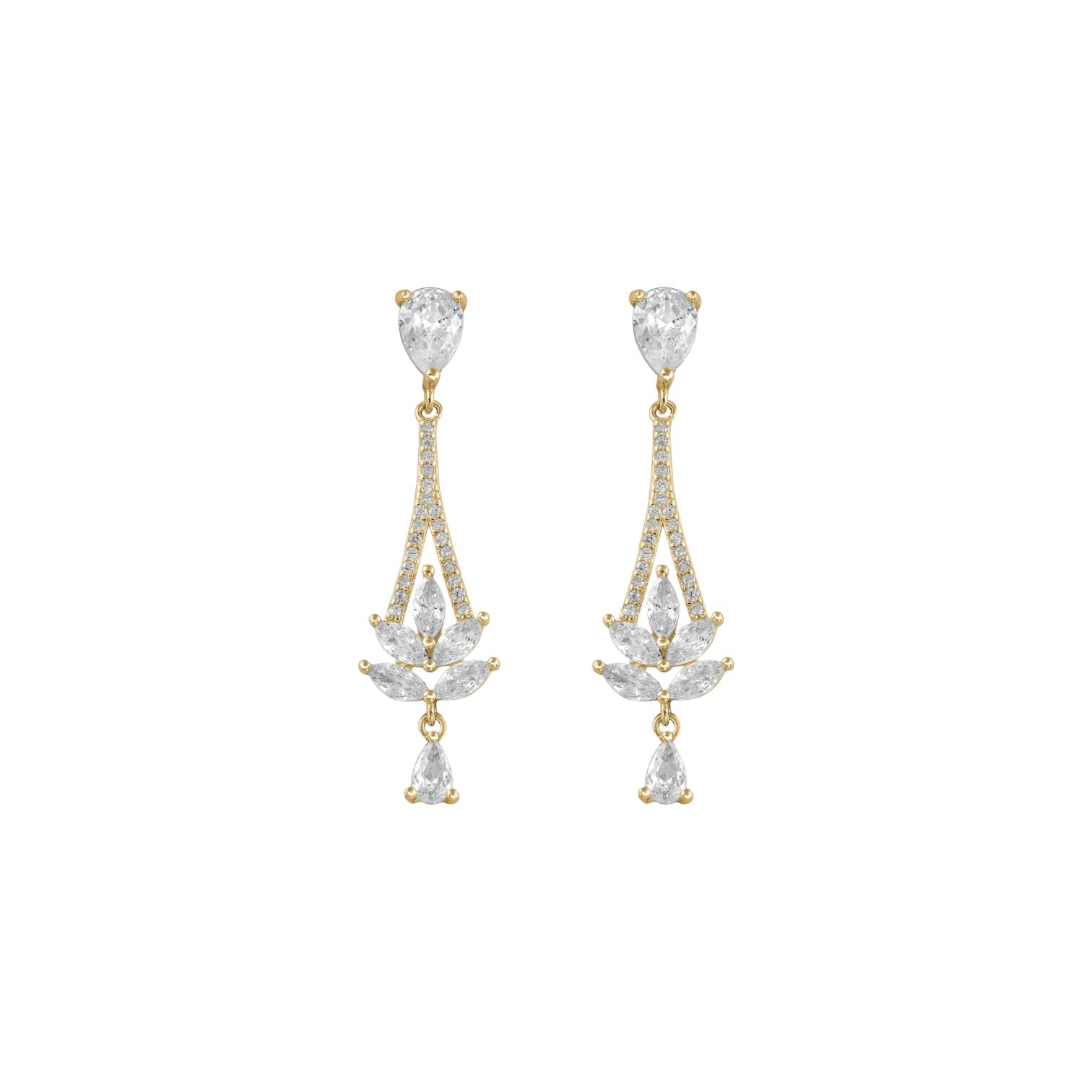 Pendientes Largos Flor Oro - Piedra de Toque