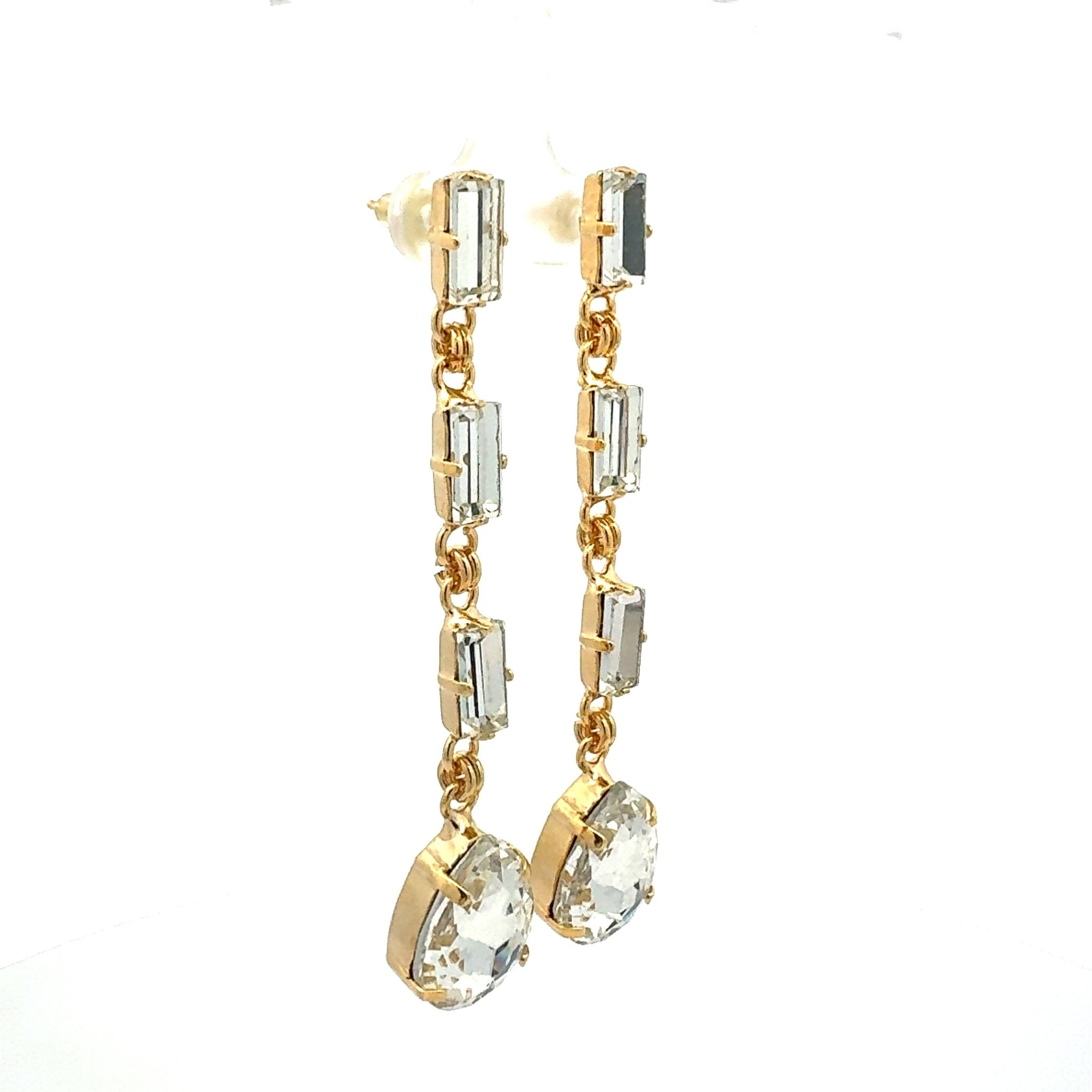 Pendientes Largos Gota Blanca Oro - Piedra de Toque