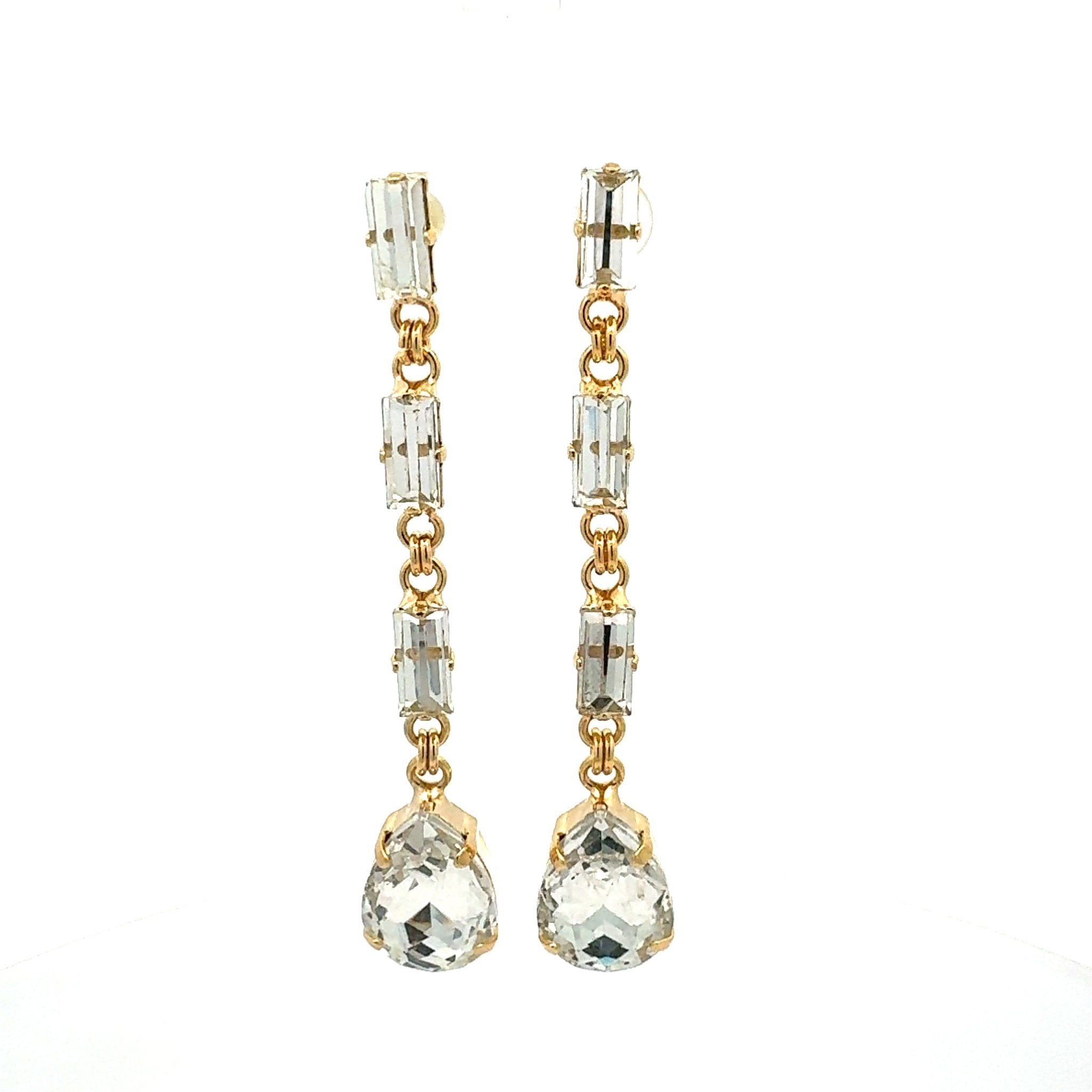 Pendientes Largos Gota Blanca Oro - Piedra de Toque