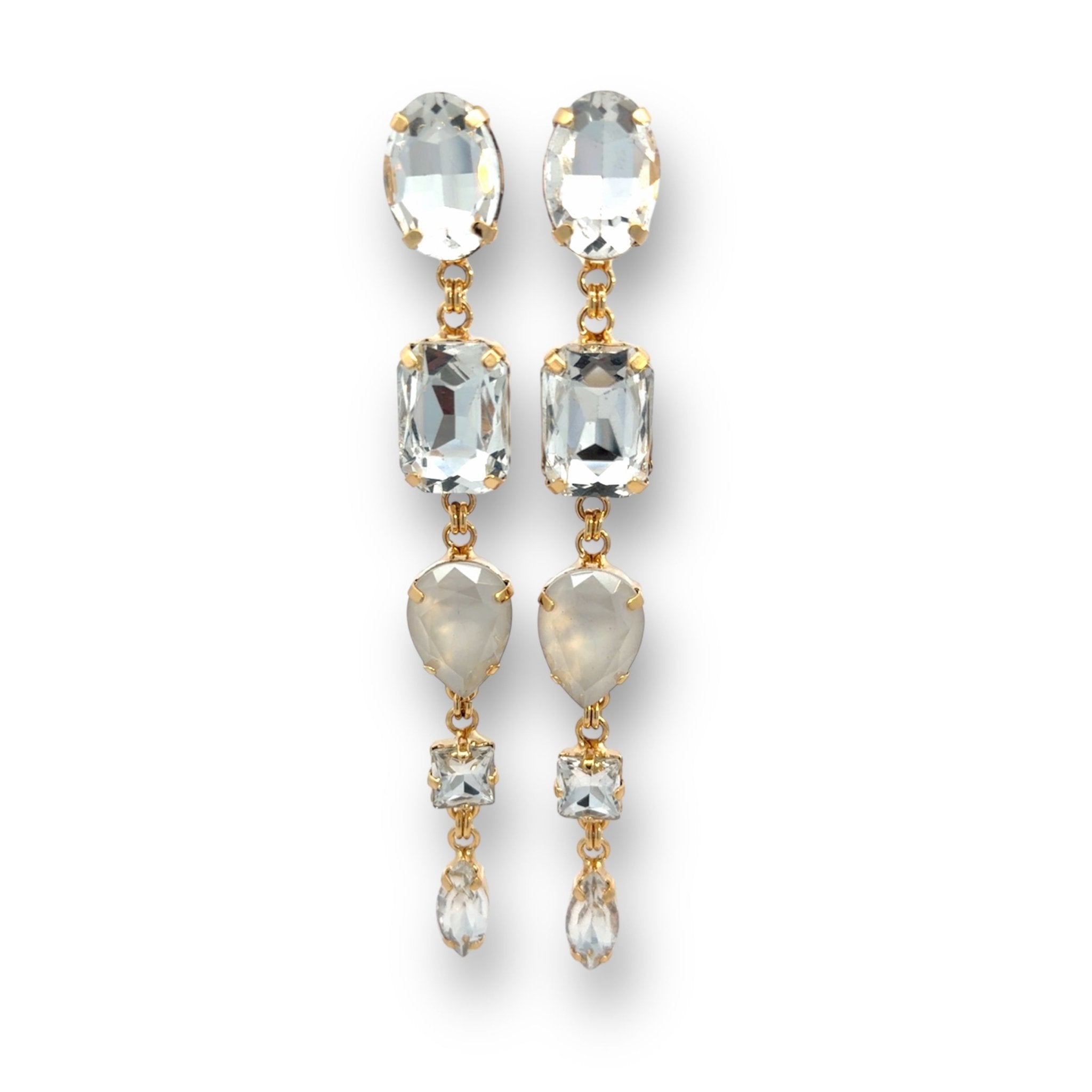 Pendientes Largos Ópalo Blanco y Cristal - Piedra de Toque
