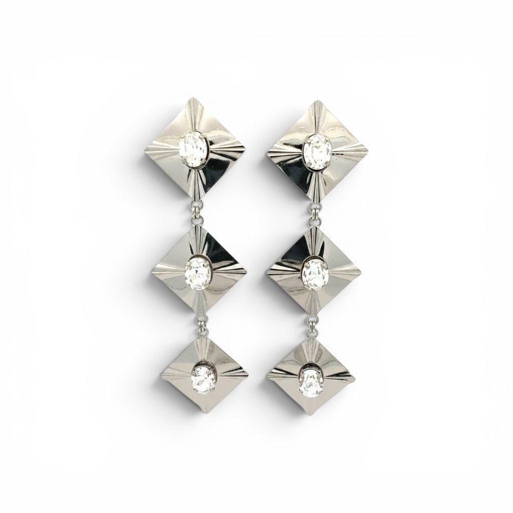 Pendientes Largos Rombos Plata - Piedra de Toque