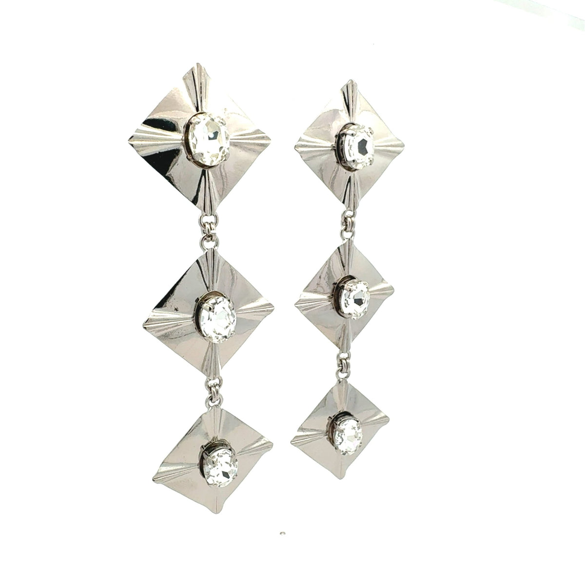 Pendientes Largos Rombos Plata - Piedra de Toque