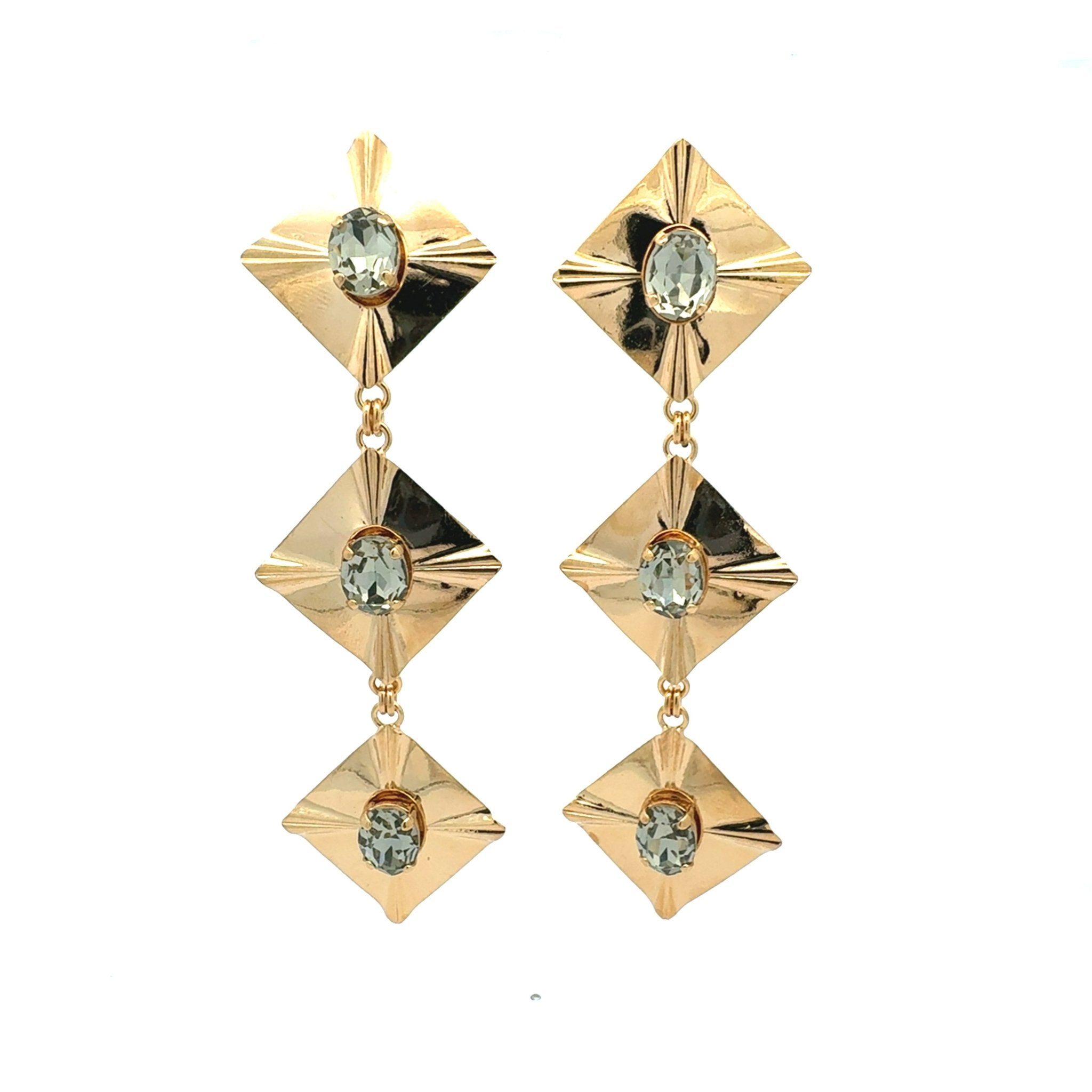 Pendientes Largos Rombos y Diamante Negro - Piedra de Toque