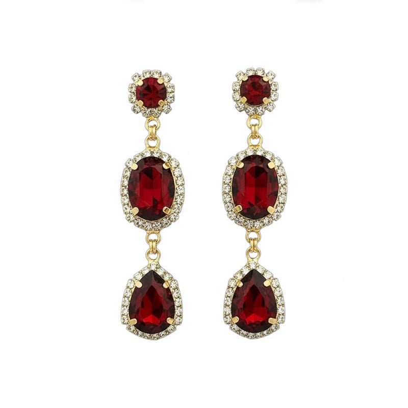 Pendientes Largos Rubí y Halo Brillante - Piedra de Toque