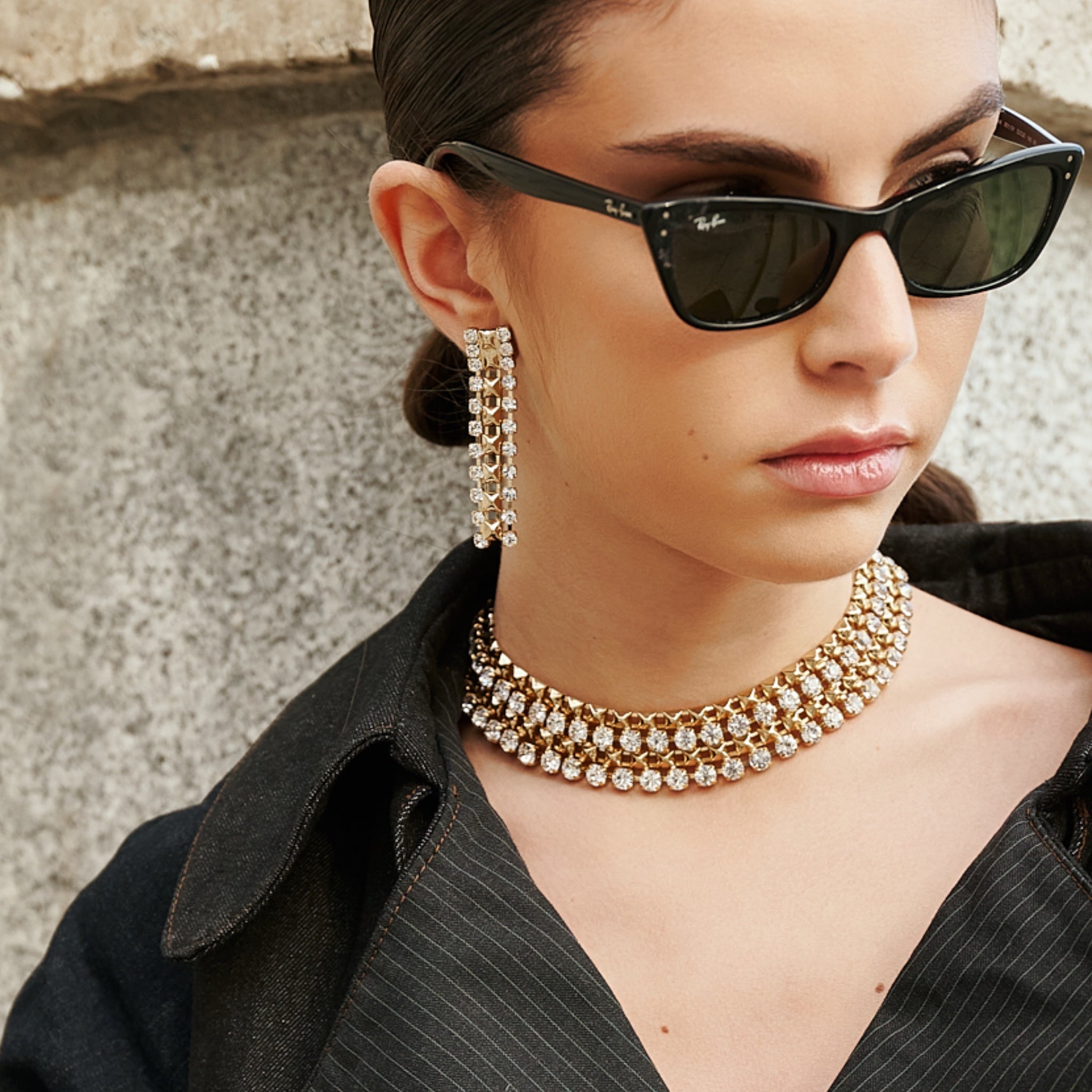 Pendientes Largos Triple Fila - Piedra de Toque