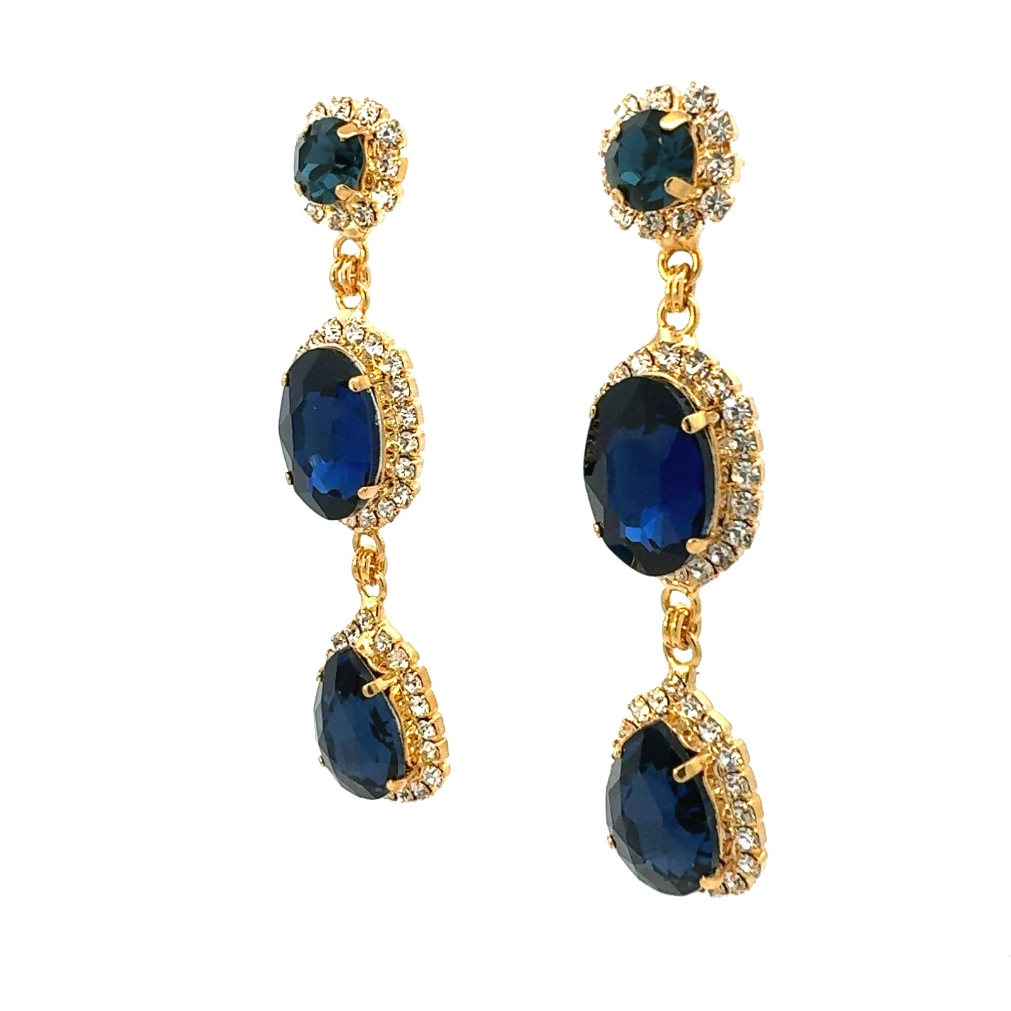 Pendientes Largos Zafiro y Halo Brillante - Piedra de Toque