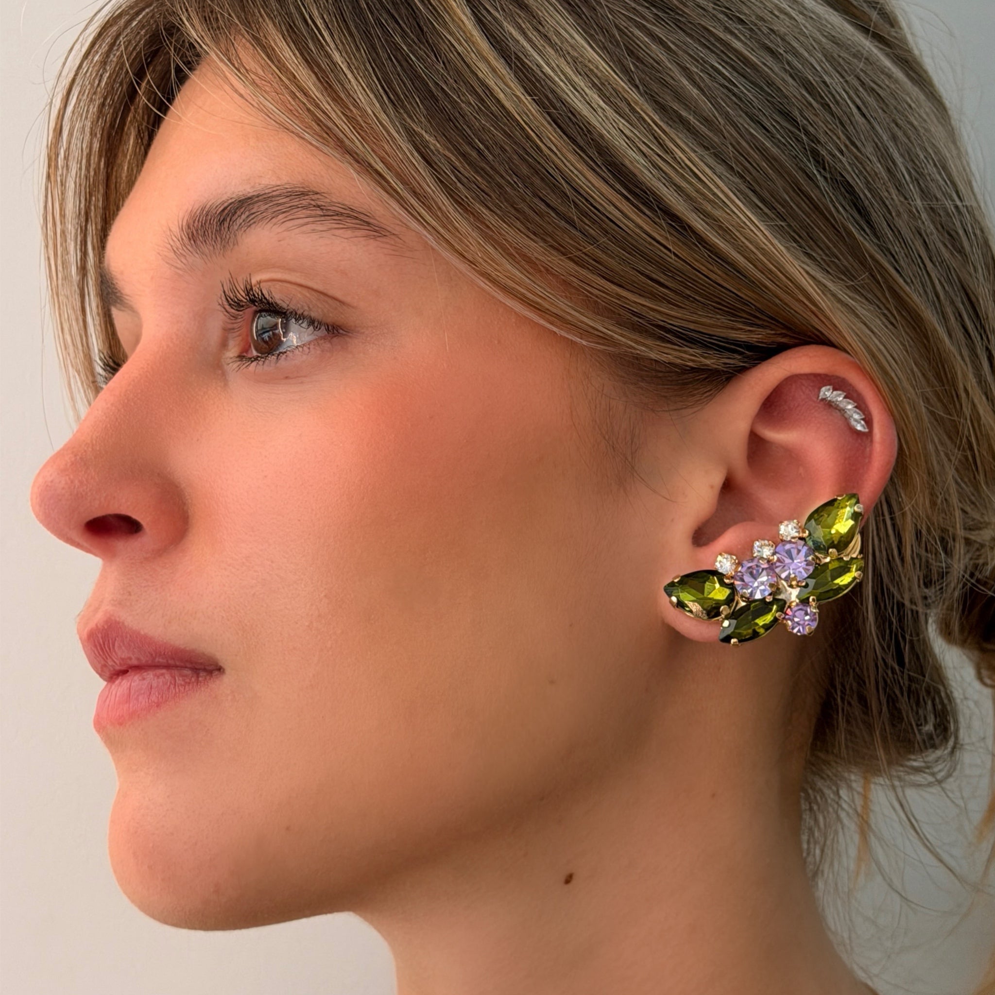 Pendientes Trepador Hojas Olivo y Violeta - Piedra de Toque