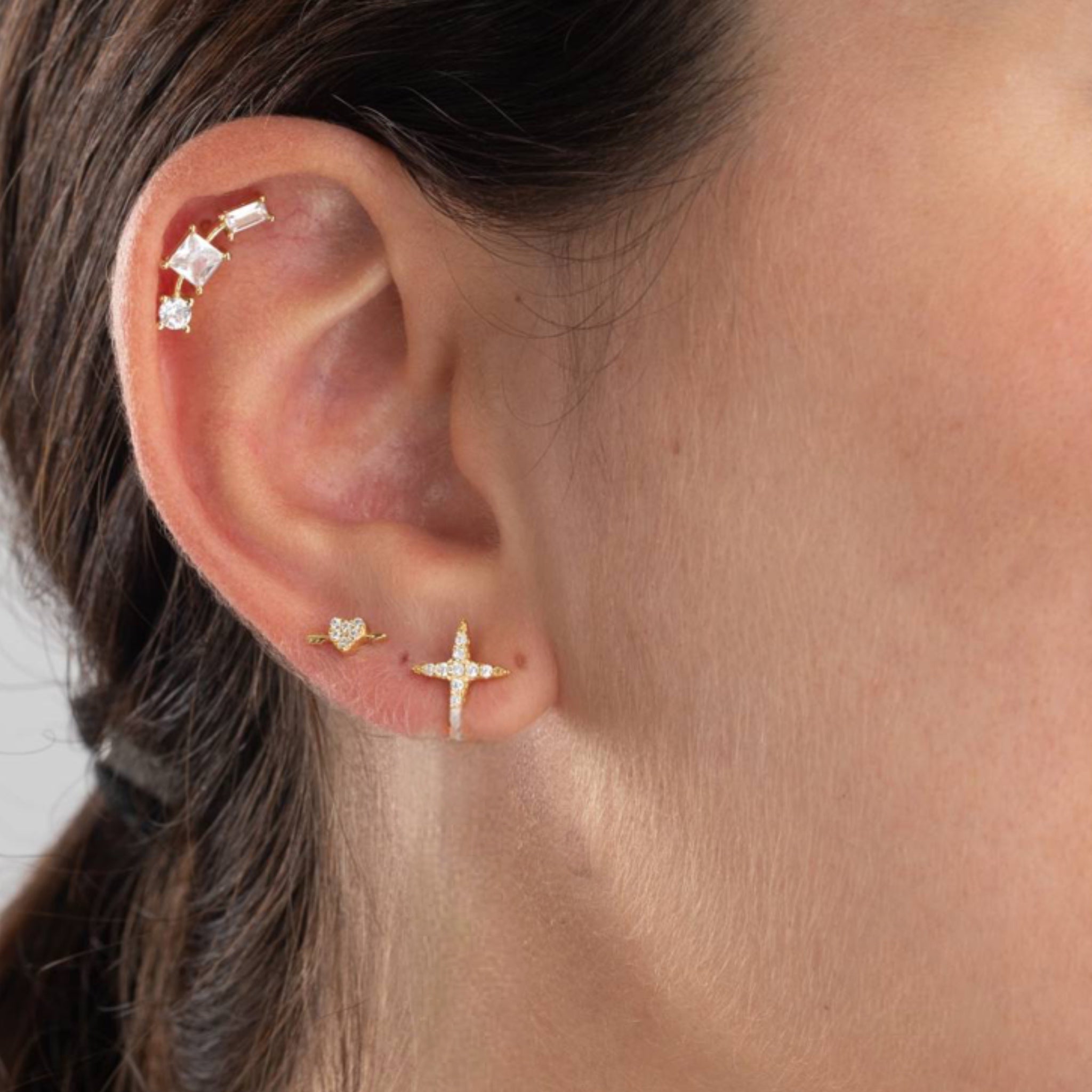 Pendientes Tres Circonitas Mixtas Plata - Piedra de Toque