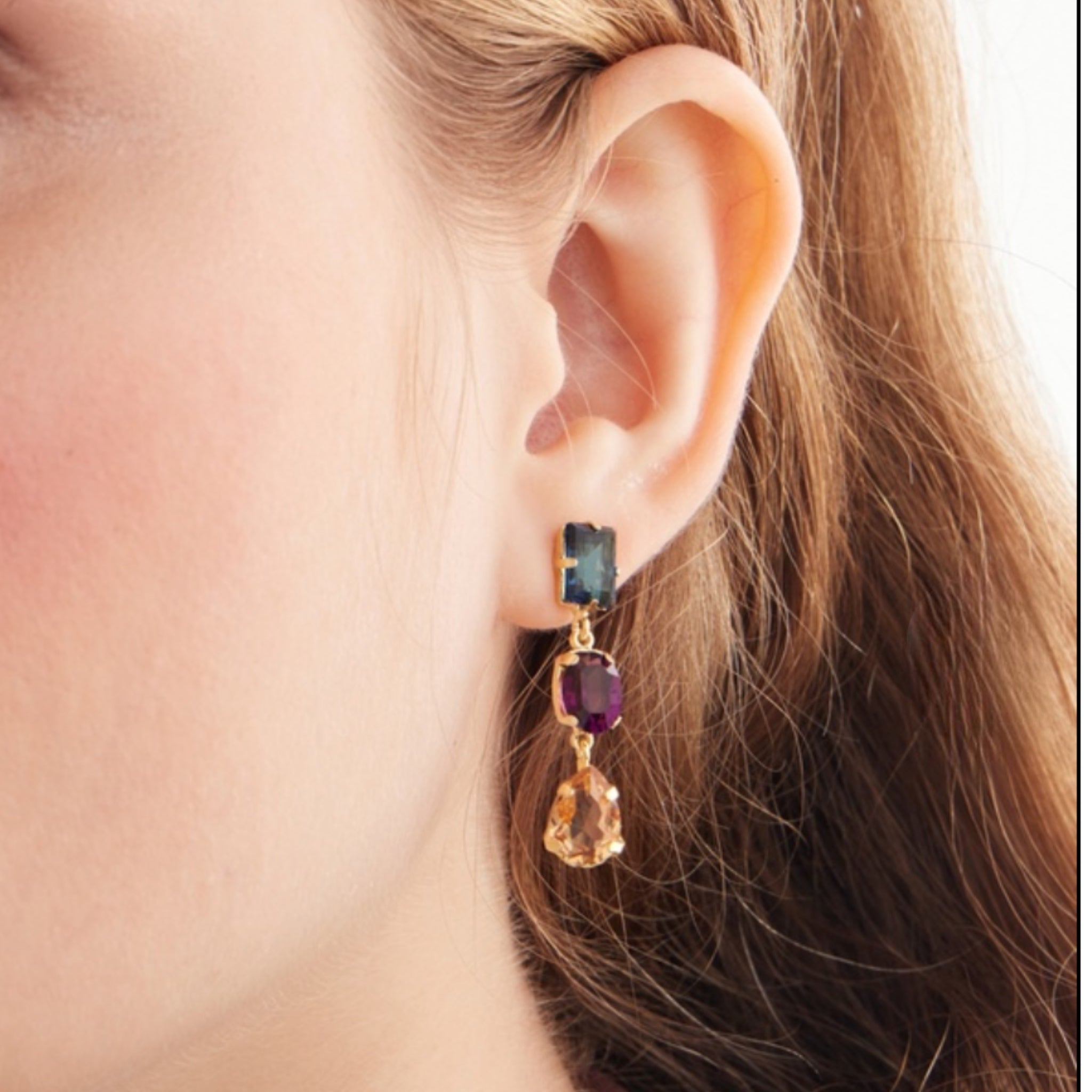 Pendientes Tres Cristales Multicolor - Piedra de Toque