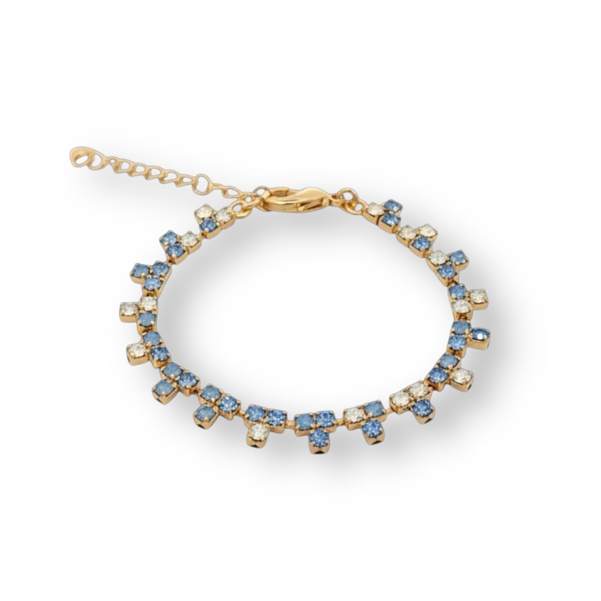 Pulsera Triángulos Ópalo Blanco y Zafiro Azul - Piedra de Toque