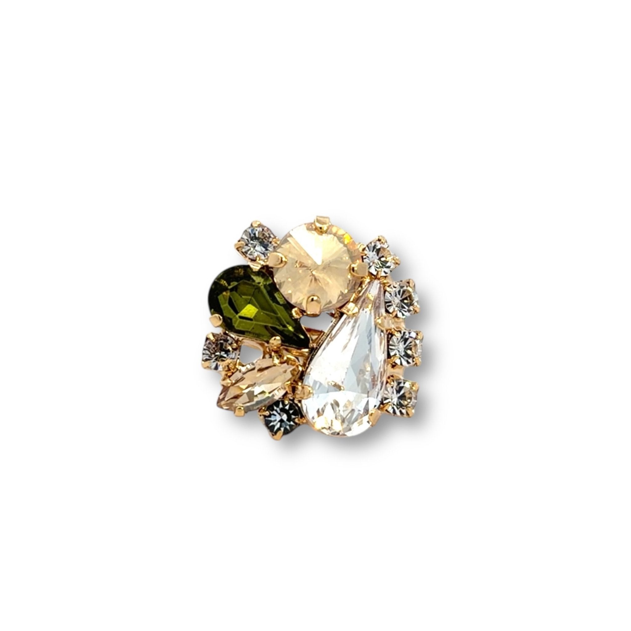 Sortija Botón Verde Olivo y Champagne - Piedra de Toque