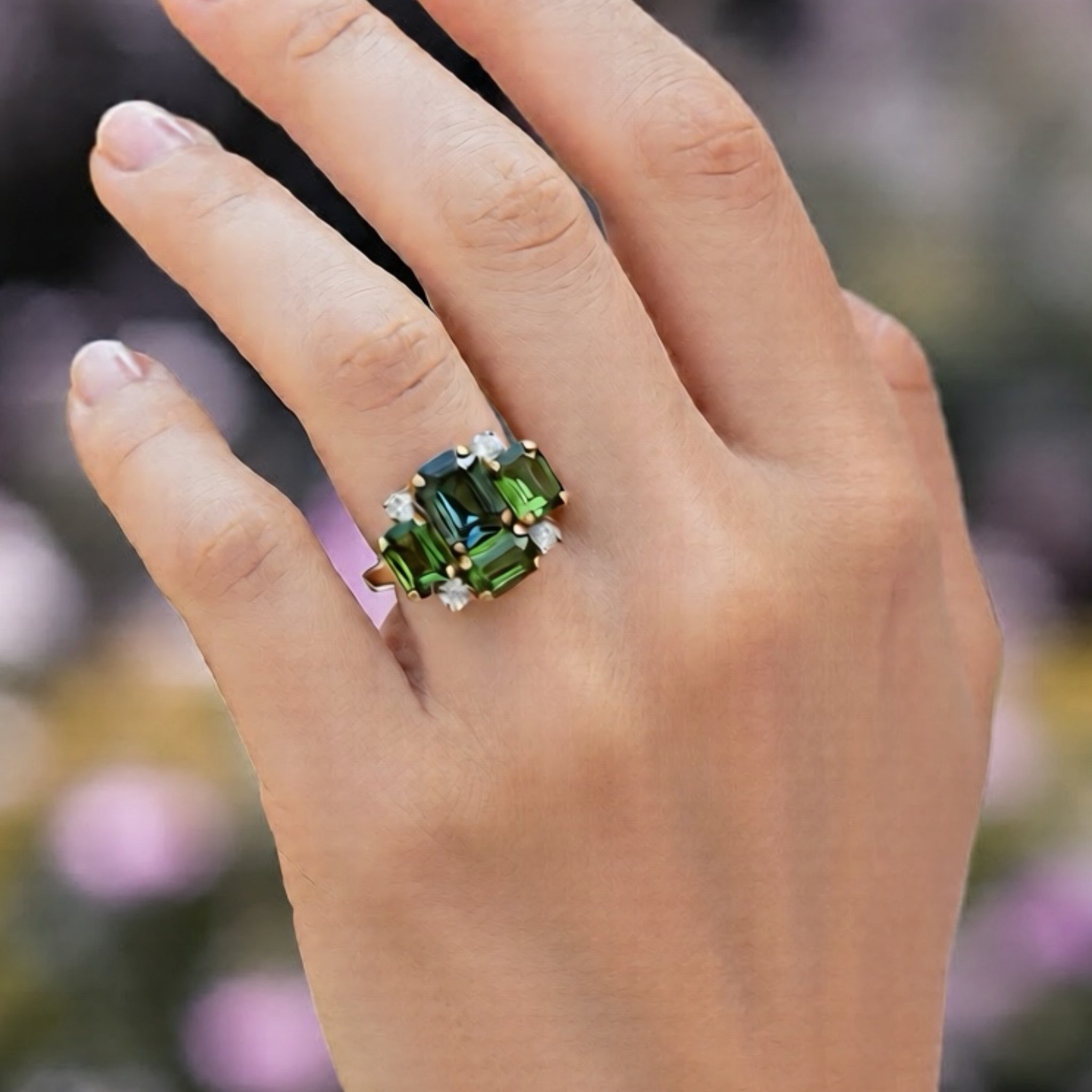 Sortija Colores Verdes y Diamante Negro - Piedra de Toque