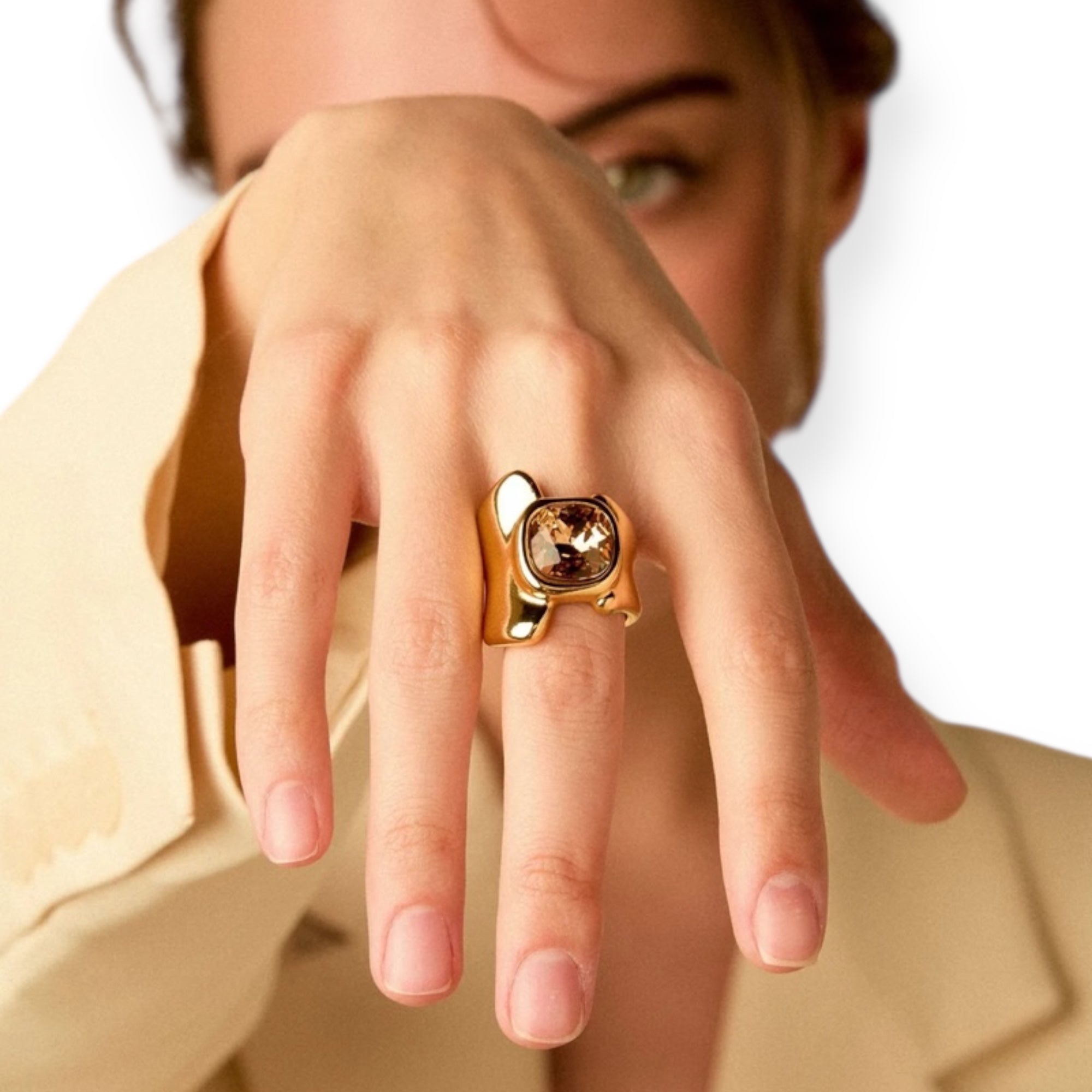 Sortija Cristal Champagne Cuadrado - Piedra de Toque