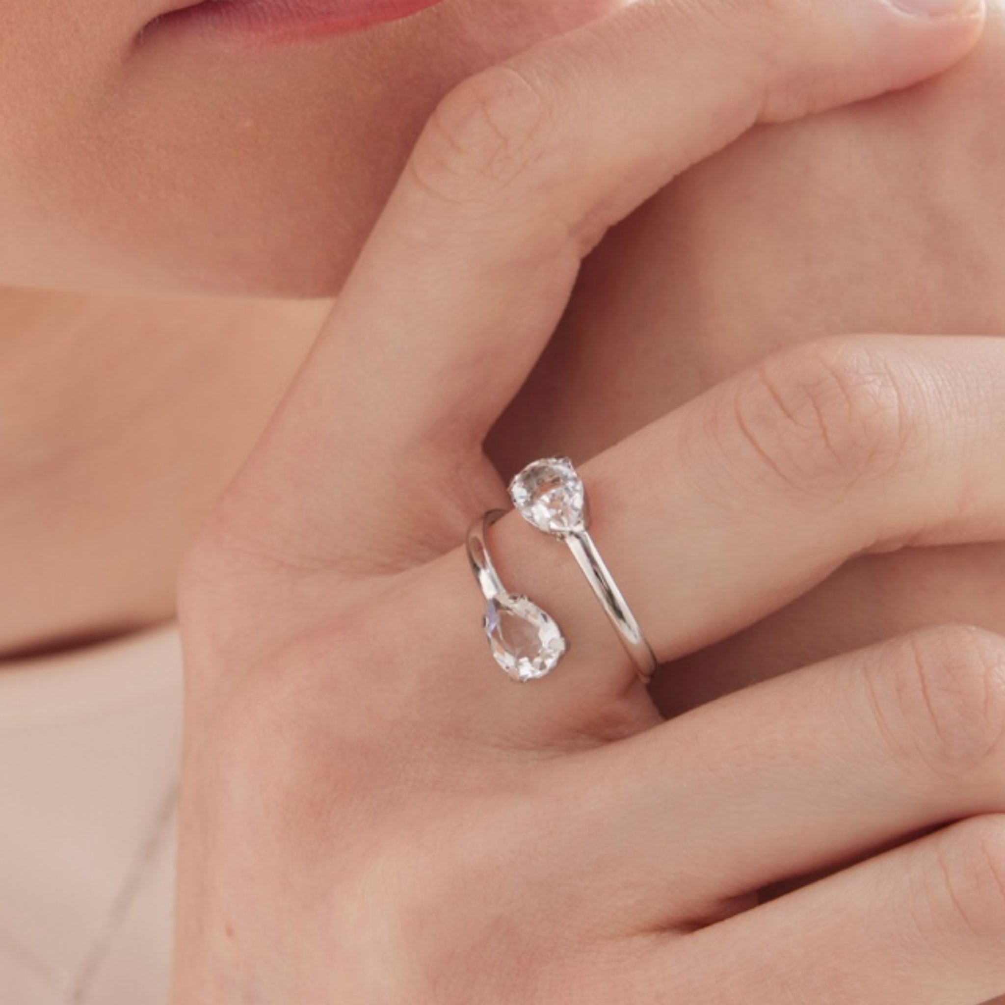 Sortija Dos Cristales Plata - Piedra de Toque