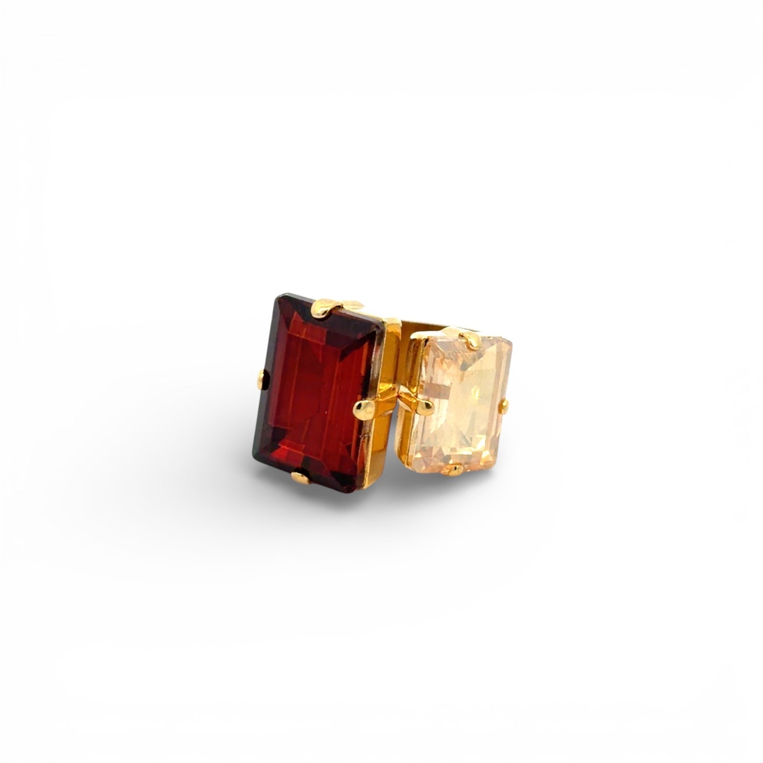 Sortija Dos Rectángulos Rojo y Cuarzo Dorado - Piedra de Toque