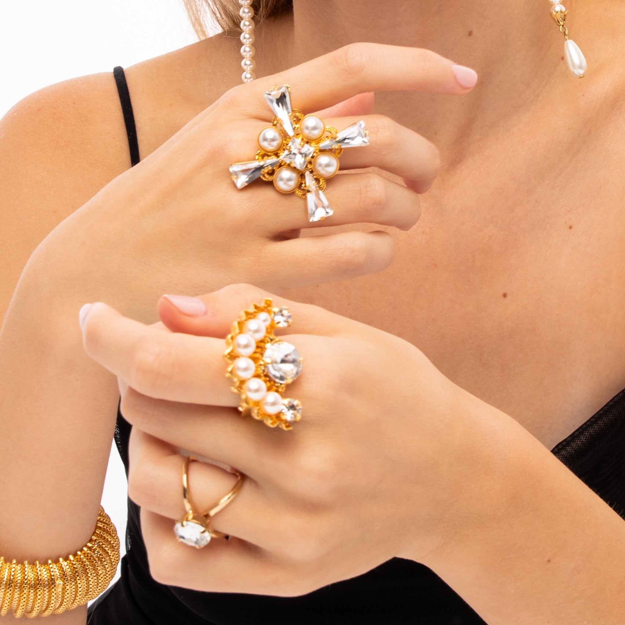 Sortija Gótica de Cristal y Perla - Piedra de Toque